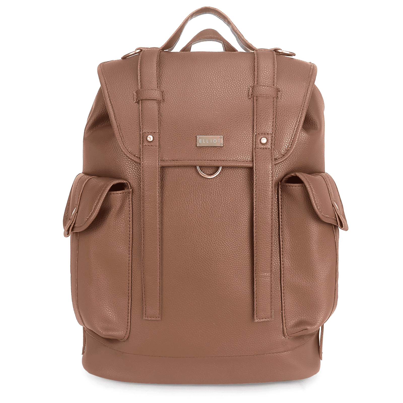 Elliot Andrew II Brown Vegan Leather BackPack Bag – Magnetic Flap Closure, 1 Main Compartment, Organizer Pockets, Stylish Work