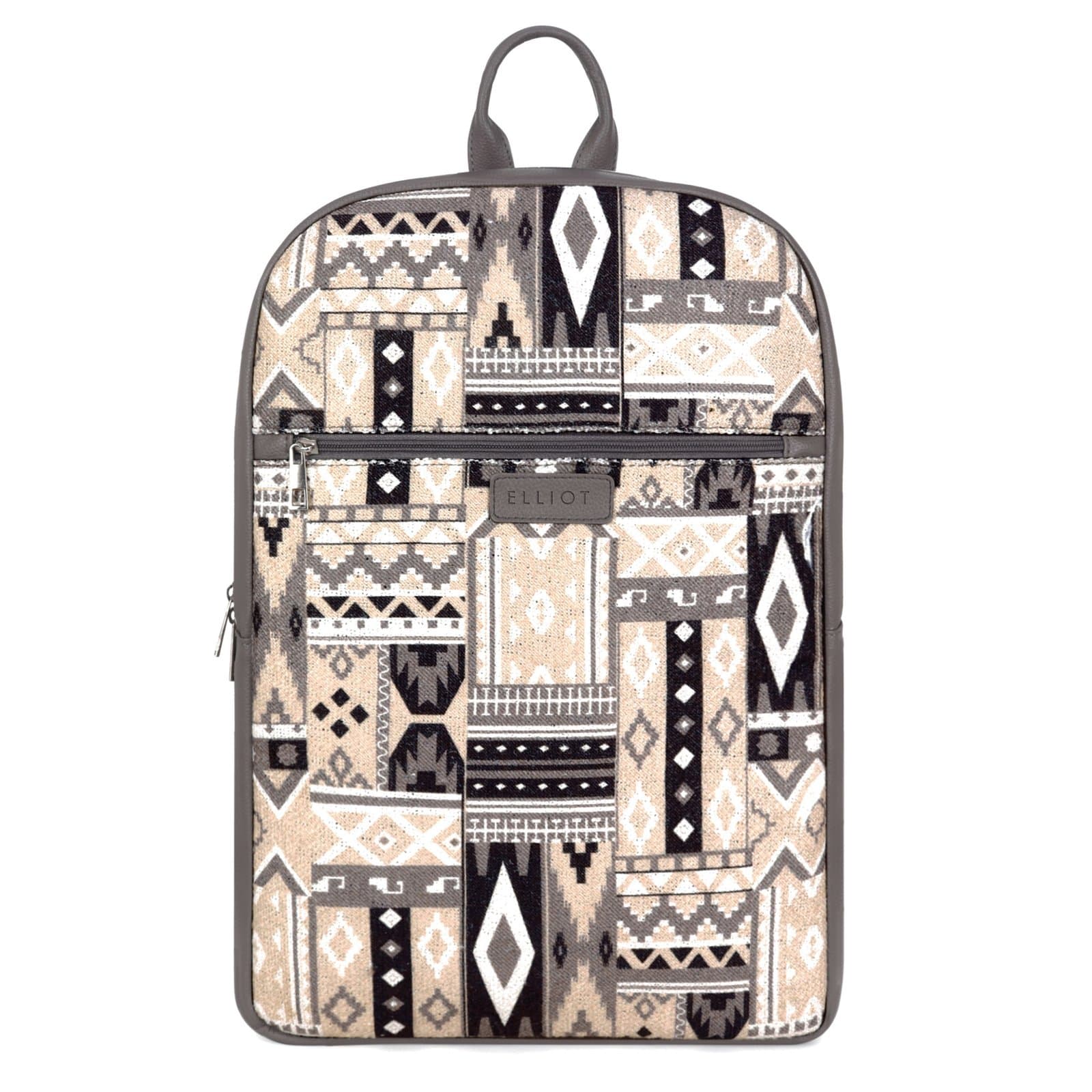 Elliot Art Series Work & Travel BackPack Bag – Vegan Leather, Multiple Pockets, Secure Zip Closure, Fits 14″ Laptops, Grey Color, Ideal for Professionals & Students