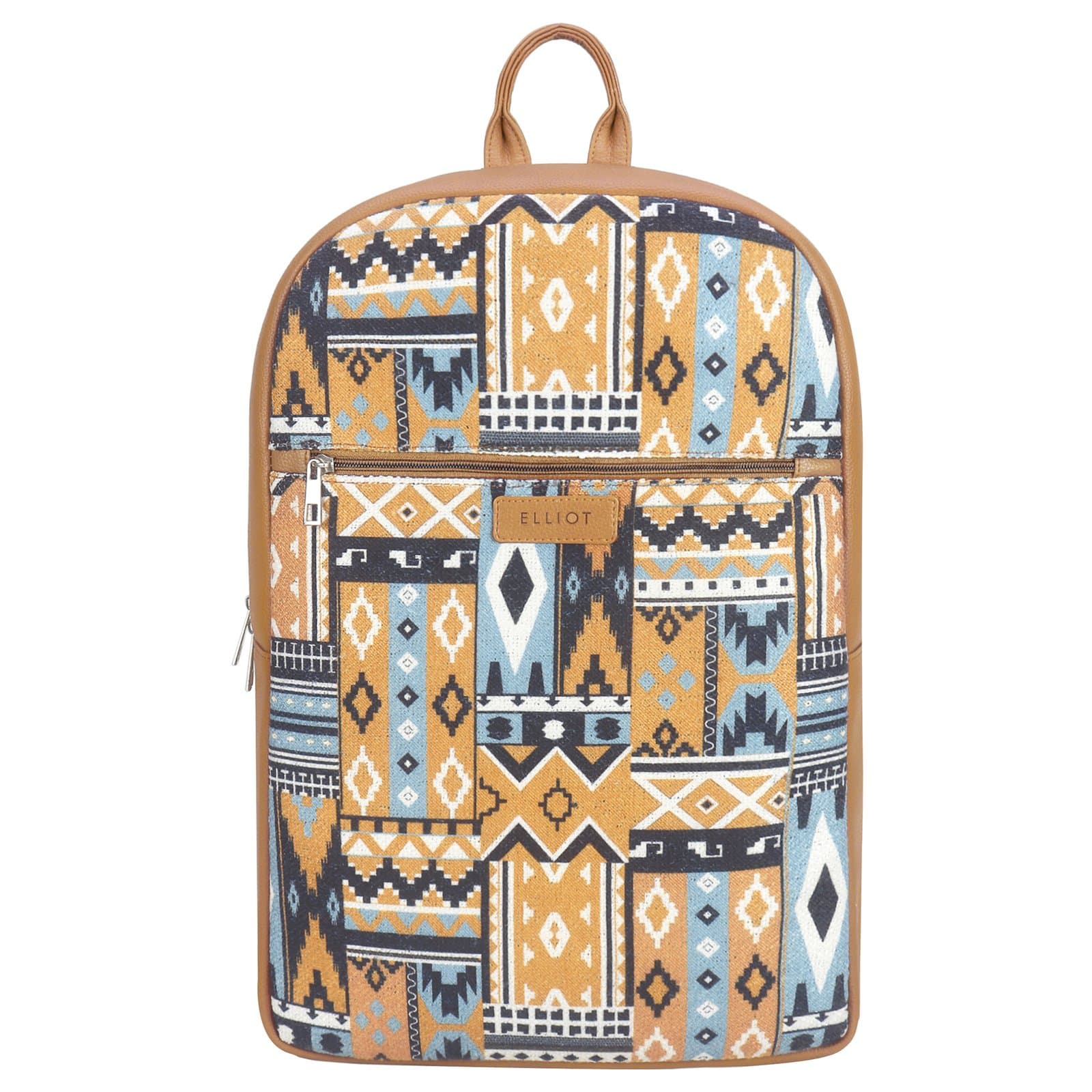 Elliot Art Series Rust Brown Work & Travel BackPack Bag – Vegan Leather, Multiple Pockets, Secure Zip Closure, Fits 14″ Laptops, Grey Color, Ideal for Professionals & Students