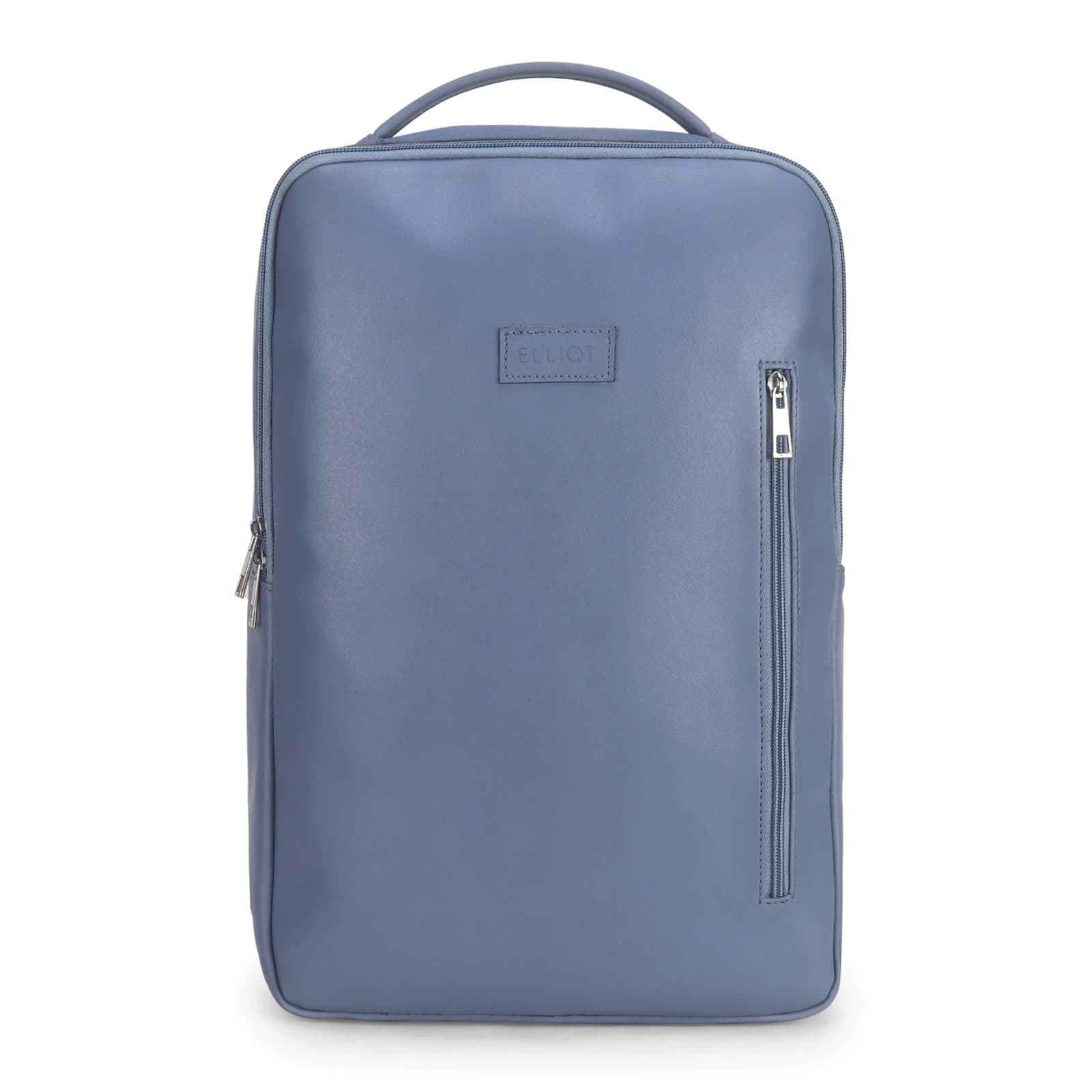 Elliot Colors Series BackPack Bag for Men & Women – Vegan Leather in Blue, Padded Laptop Protection, 2 Spacious Compartments, Zip Closure, Travel & Office Bag (15.6” Compatible)