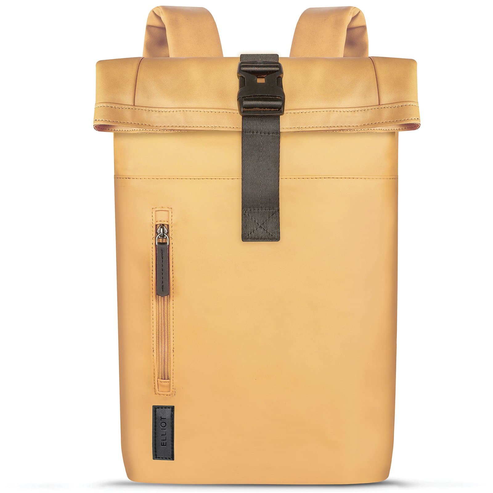 Elliot Colors Series Backpack Bag with Secure Clip Closure Padded Laptop Sleeve Side Zip Pocket Lightweight Design for Office College Travel Use Vegan Leather Standard Size Yellow