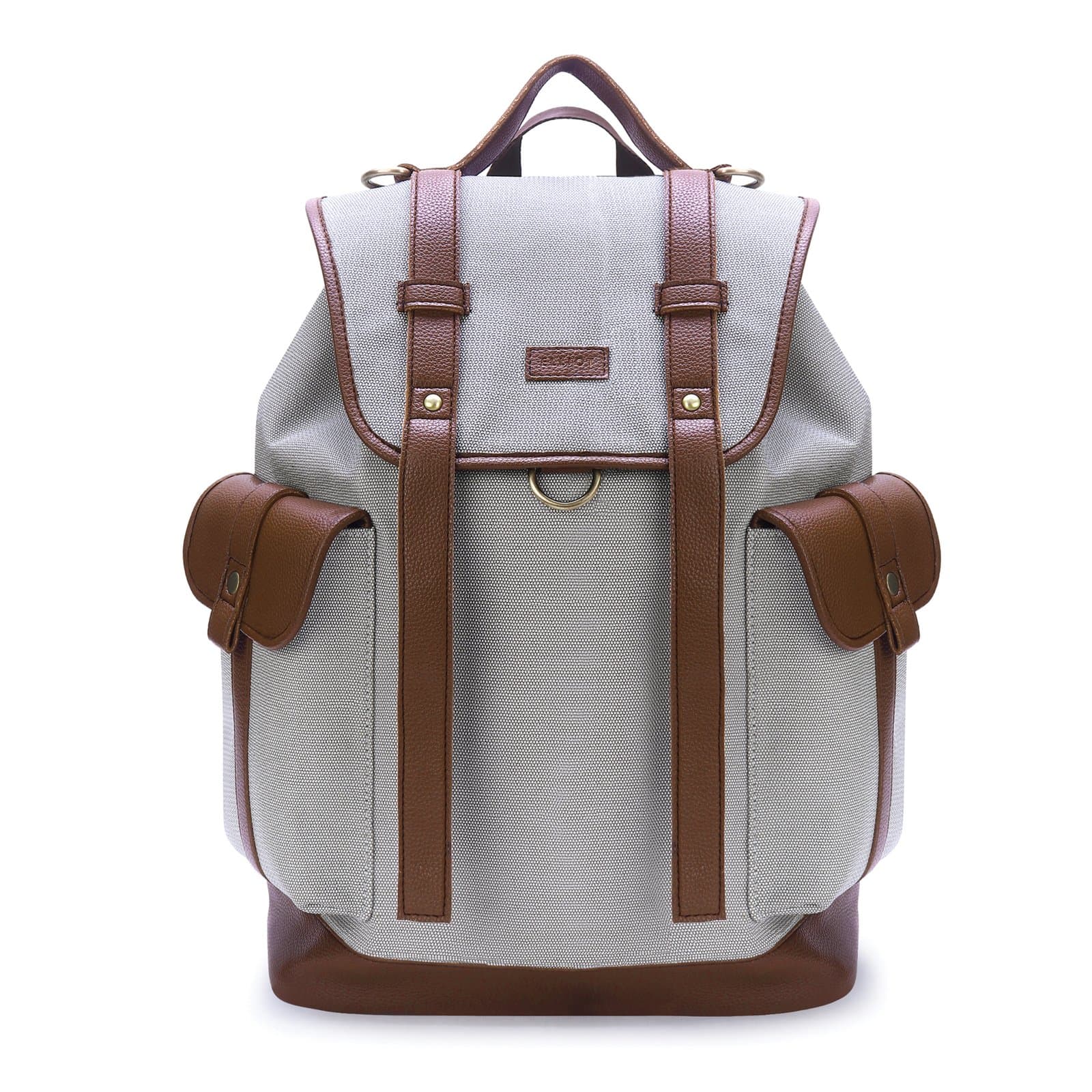 Elliot Oxford Series Grey Vegan Leather Backpack With Top Handle and Laptop Compartment- Professional and Casual Use and Multiple Pockets for Business and Casual Trips, 15-inch Laptop Capacity