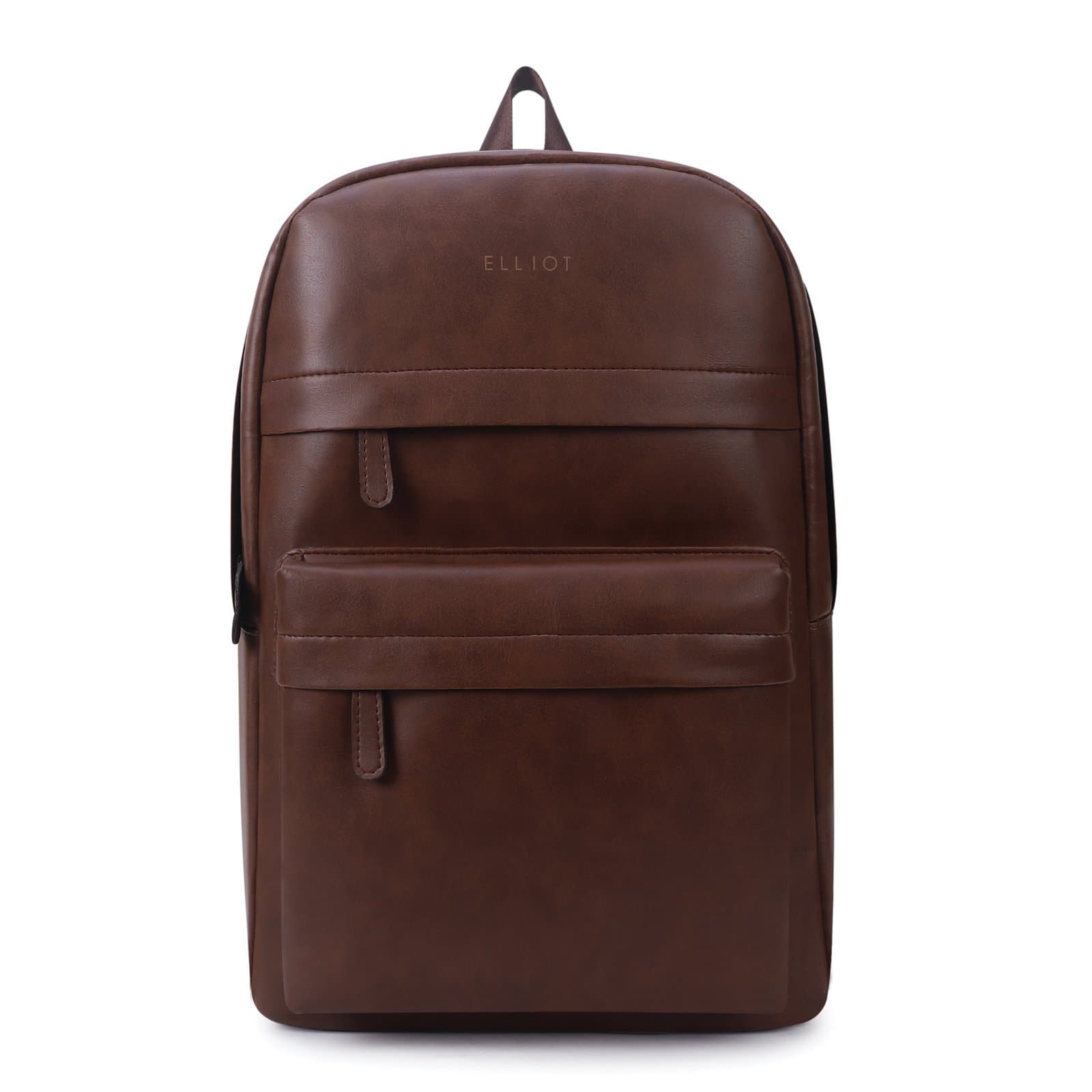 Elliot Veteran II Series Brown Vegan Leather Backpack with Top Handle Professional and Casual Use and Suitable for 15-Inch Laptop, Unisex