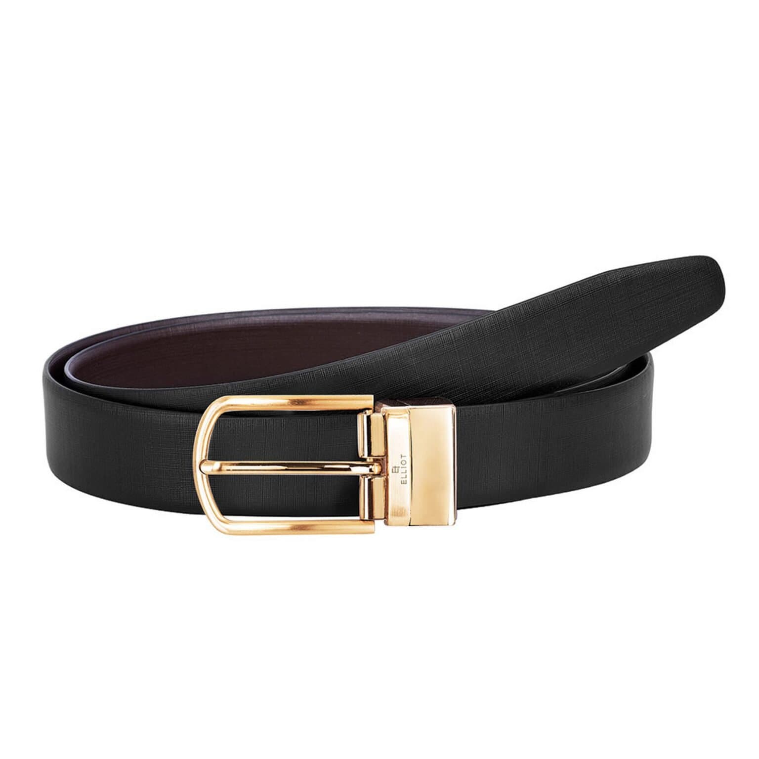 Elliot Black & Brown Leather Belt, MA Series, Flip Buckle Design, 42” Length, Natural Leather With Golden Buckle Craftsmanship, For Business & Everyday Use