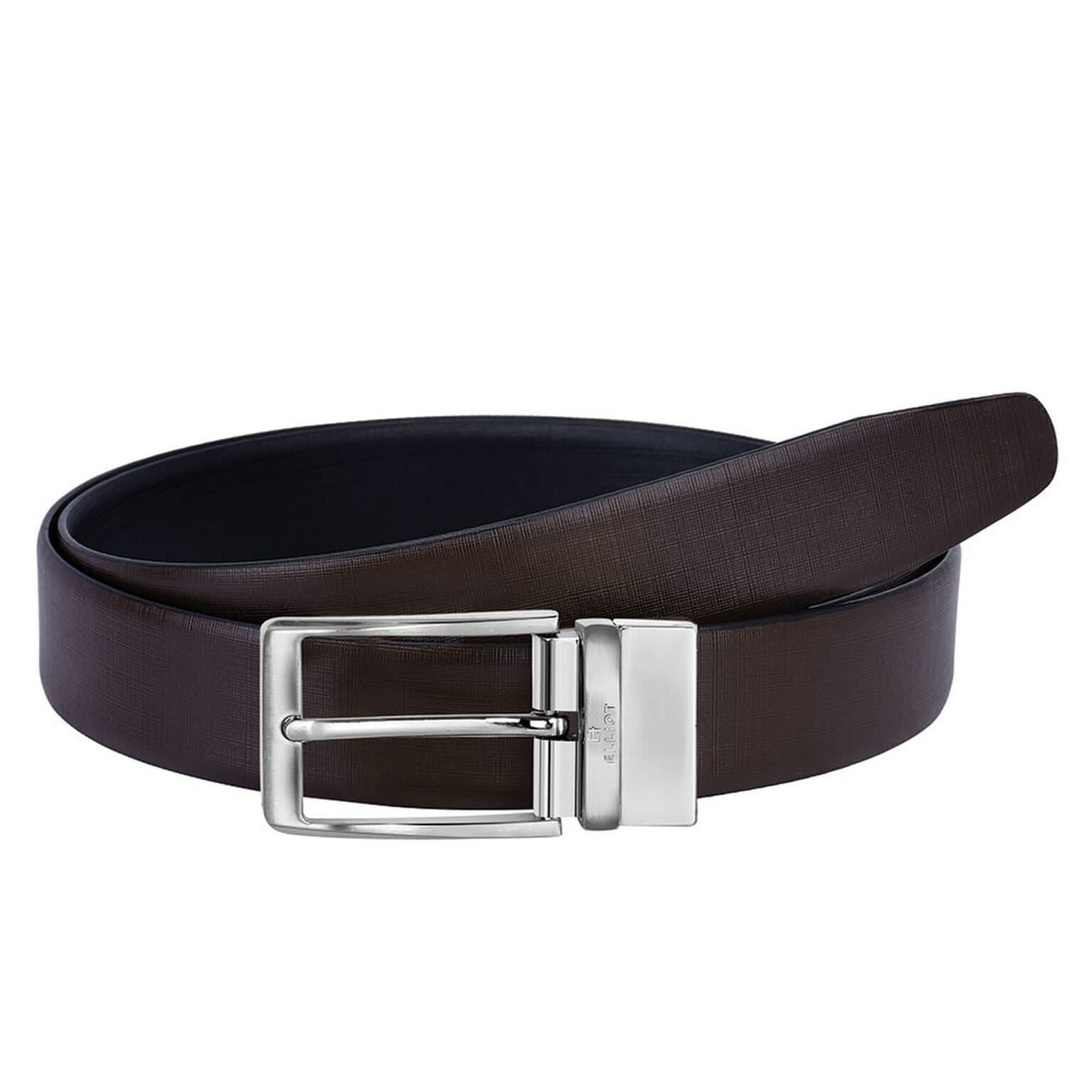 Elliot Black & Brown Leather Belt, MA Series, Flip Buckle Design, 42” Length, Natural Leather Craftsmanship, For Business & Everyday Use
