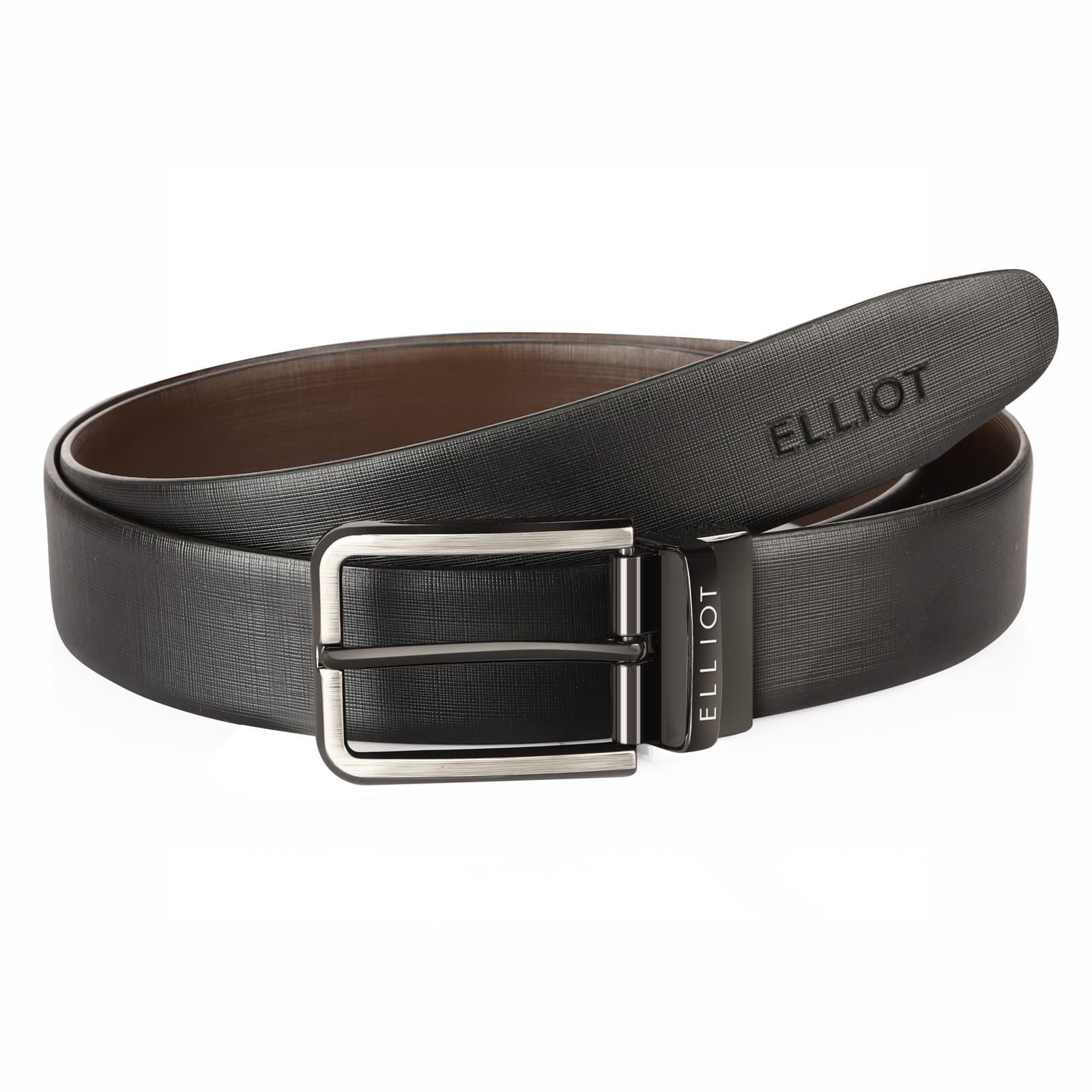 Elliot Black & Brown Leather Belt, MA Series, Flip Buckle Design, 42” Length, Natural Leather Craftsmanship, For Business & Everyday Use