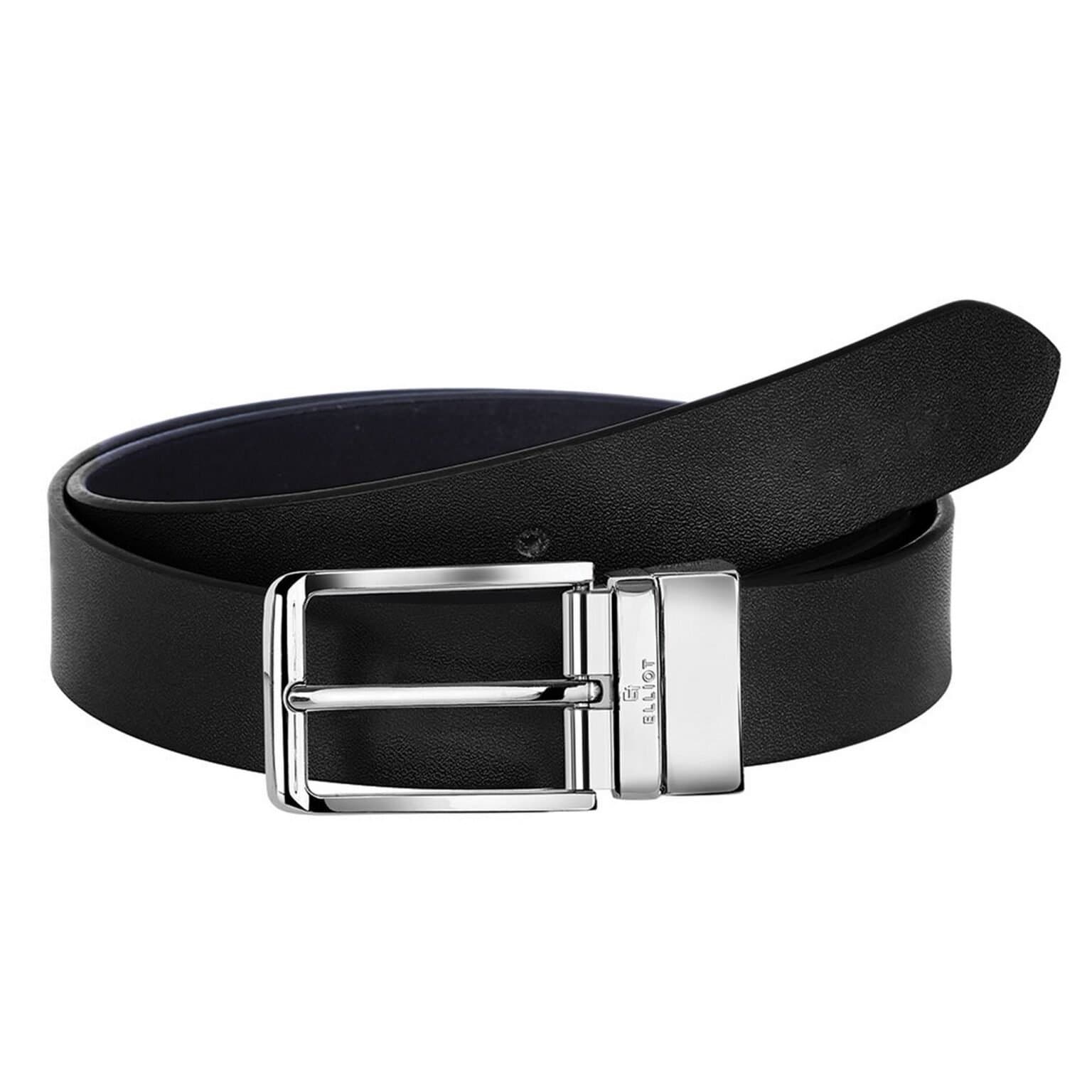 Elliot Black Leather BeltnMH Series, Clamp Buckle (Silver Tone), 42” x 30mm, Durable Natural Leather, Ideal for Formal Attire