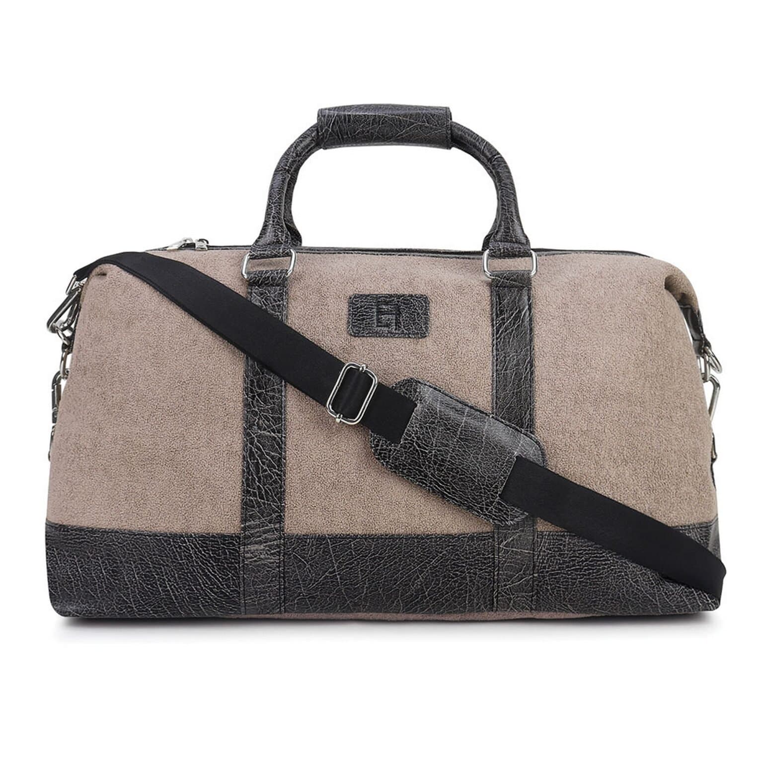 Elliot Easygo IV Series Unisex Luggage Bag | Grey Fur Fabric with Vegan Leather Design | Spacious & Functional with Zip Pocket & Inner Pouches | Stylish Travel Companion | 6 Months Warranty