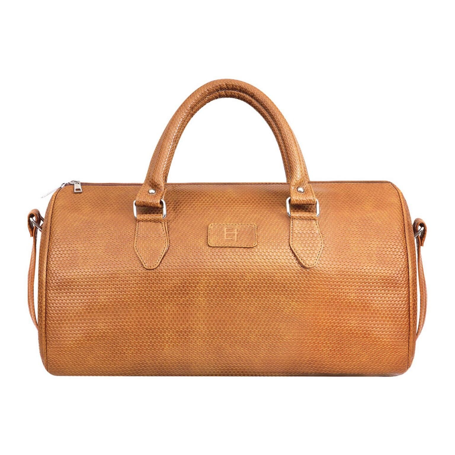 Elliot Weave Series Tan Vegan Leather Duffle Bag – Unisex Travel Luggage with Spacious Compartments
