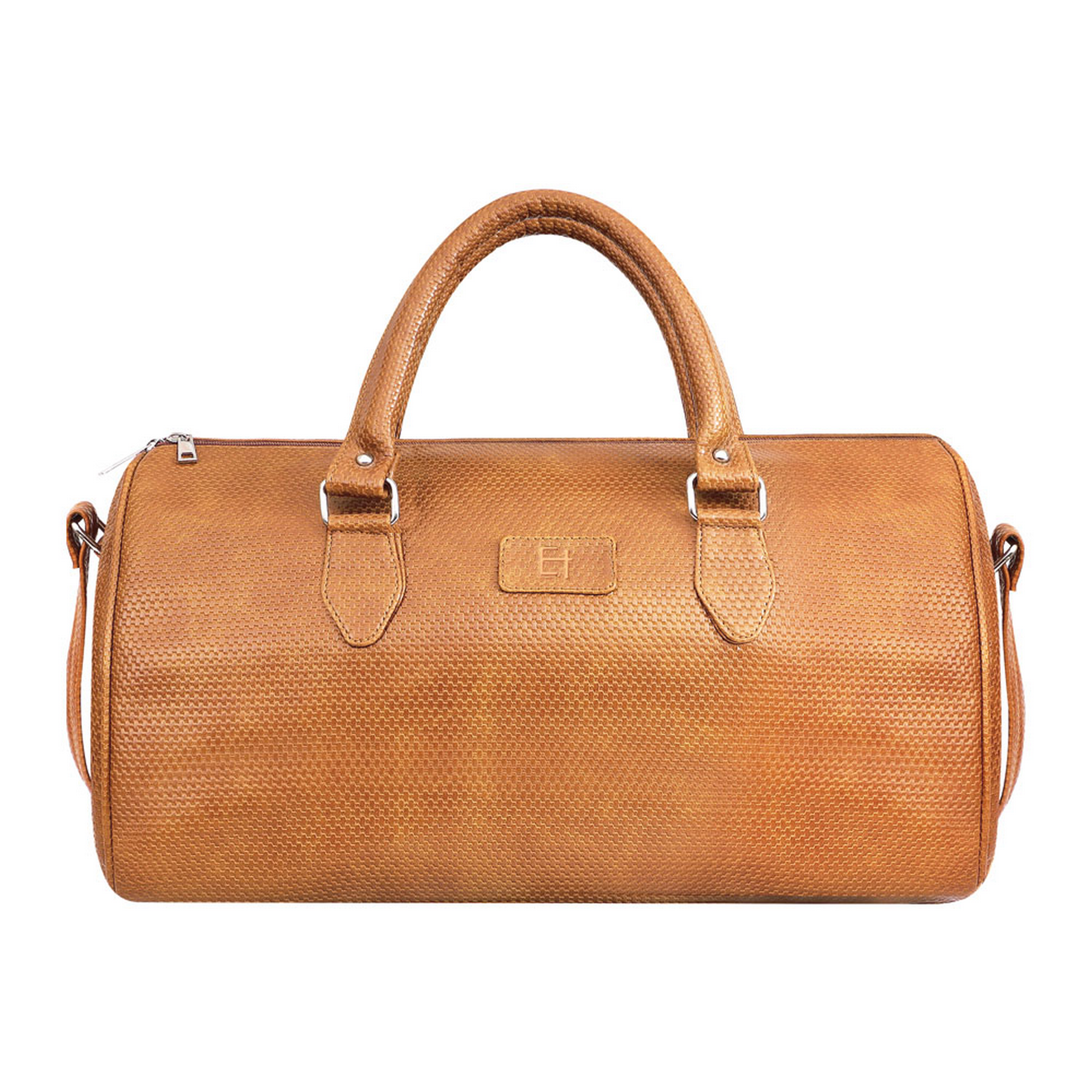 Elliot Weave Series Tan Vegan Leather Duffle Bag – Unisex Travel Luggage with Spacious Compartments
