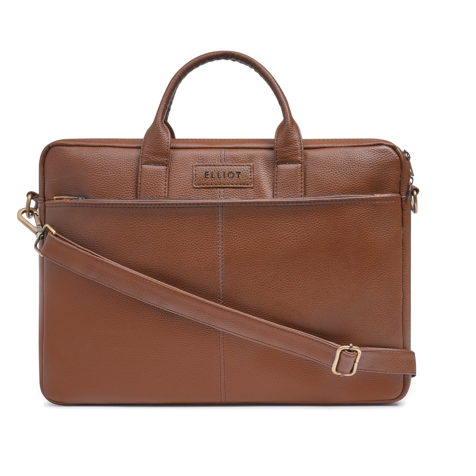 Elliot Stylish Office Laptop Bag with Vegan Leather Material Adjustable Strap Spacious Storage Padded Laptop Section Brown Color