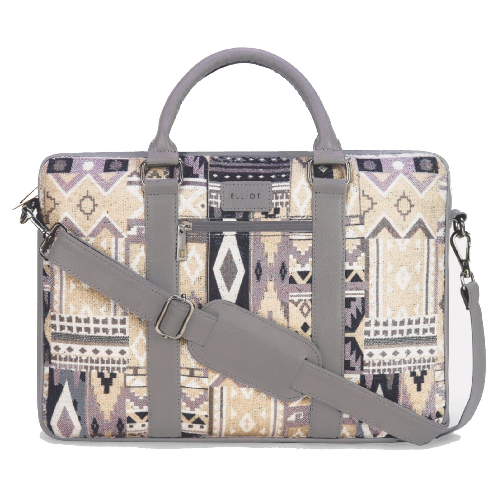Elliot ART Series Fabric & Vegan Leather Laptop Bag for Men & Women with Zip Closure, Detachable Strap, Outer & Inner Zip Pockets, Padded Laptop Compartment, 15.6 Inch, Ethnic Multicolor