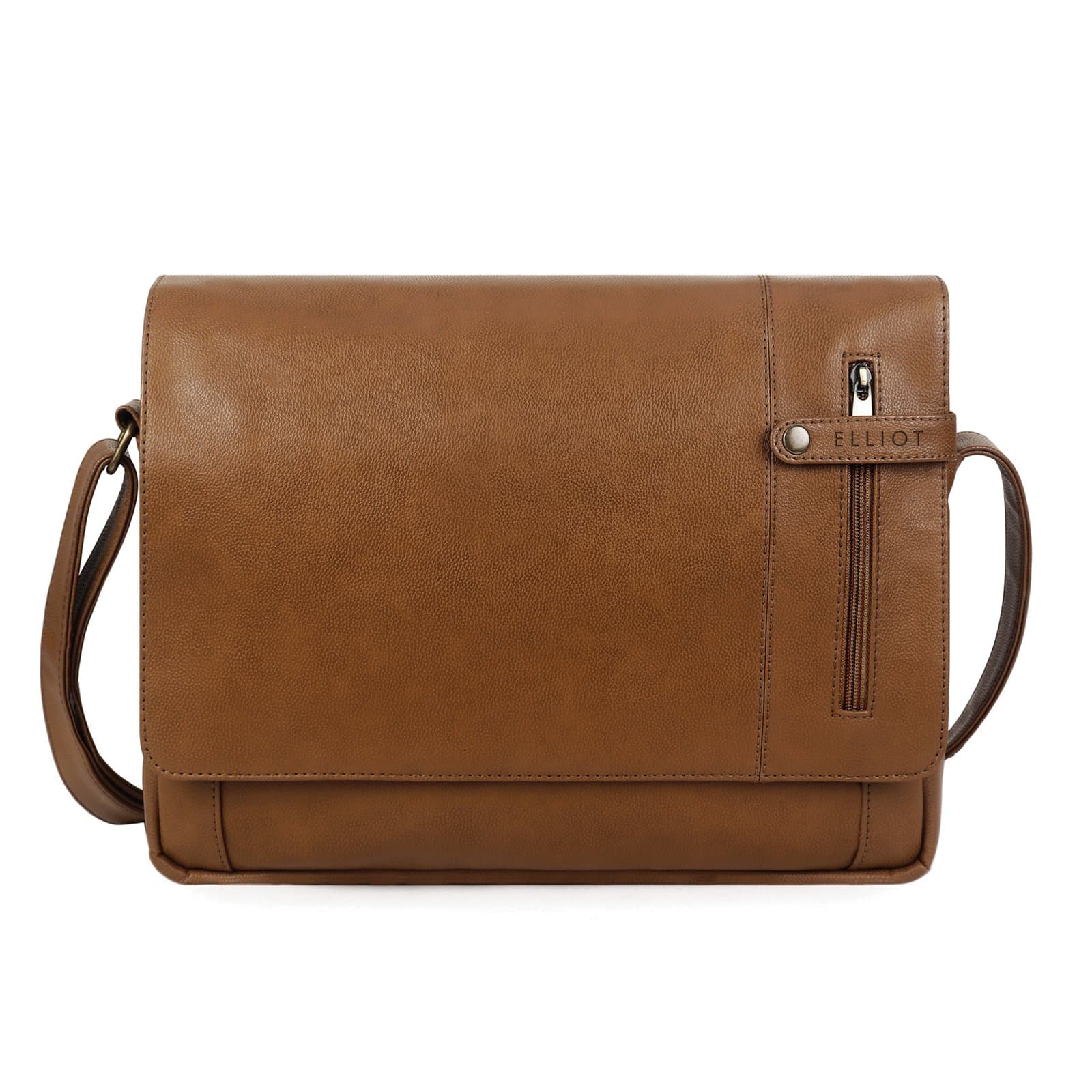 Elliot AST Series Laptop Messenger Bag – Tan Vegan Leather, Flap with Magnetic Closure, Spacious Design with Laptop Compartment, Ideal for Office & Daily Use