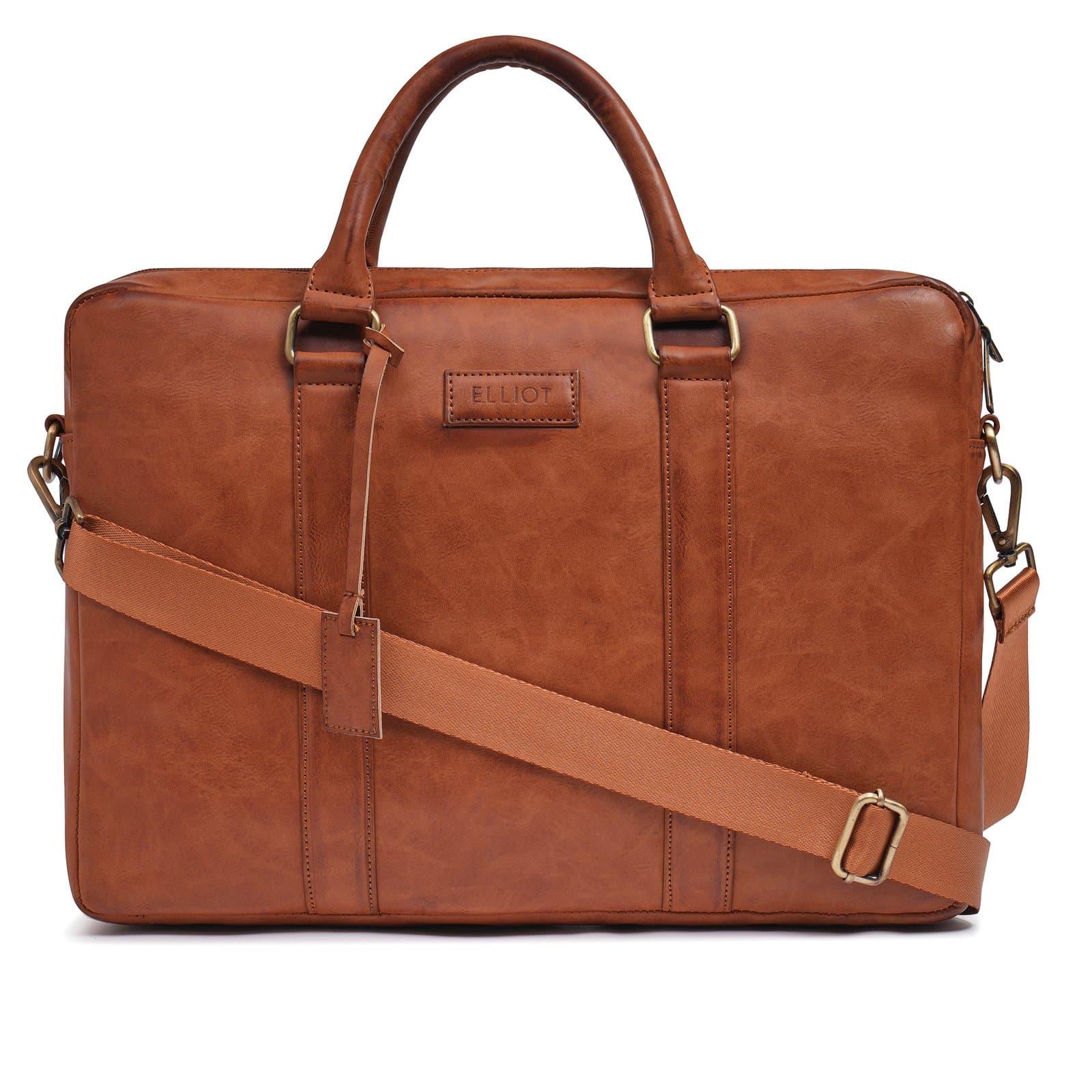 Elliot Executive Office Laptop Bag, Synthetic Leather, 1 Main & Padded Laptop Compartment , Travel Friendly, 15.6” Slim Fit, Tan Color