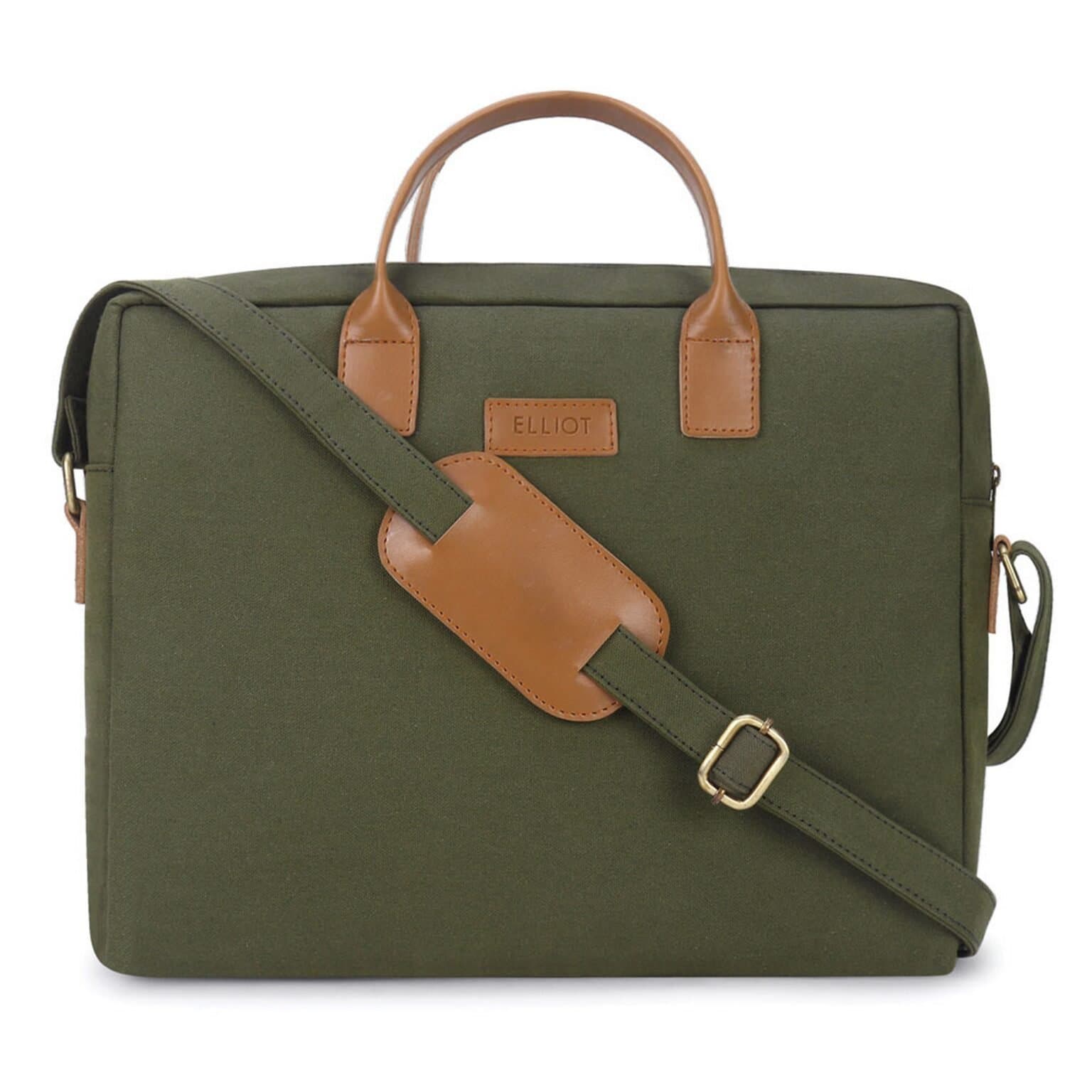 Elliot Canvas Series Green Canvas Fabric Laptop Messenger Bag | 15 Inches | Unisex Handmade with Outer Zip Pocket- Shoulder Strap- Perfect for Professional & Casual Laptop Office Bag for Men & Women
