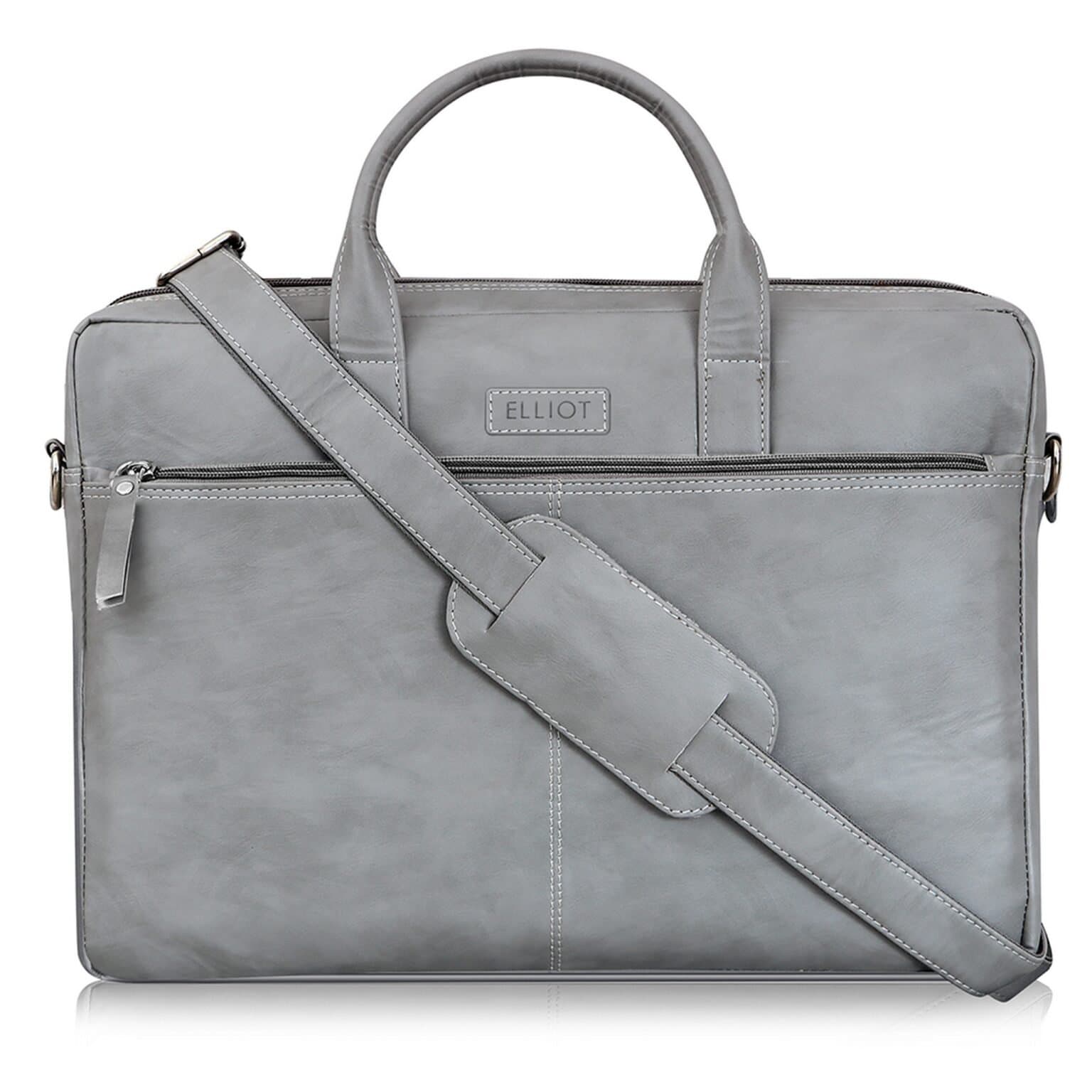 Elliot Unisex Laptop Messenger Bag | Colors Series Silver Patent Vegan Leather | Fits 15.6 Inch Laptop | Office & Business Use | With Detachable Strap