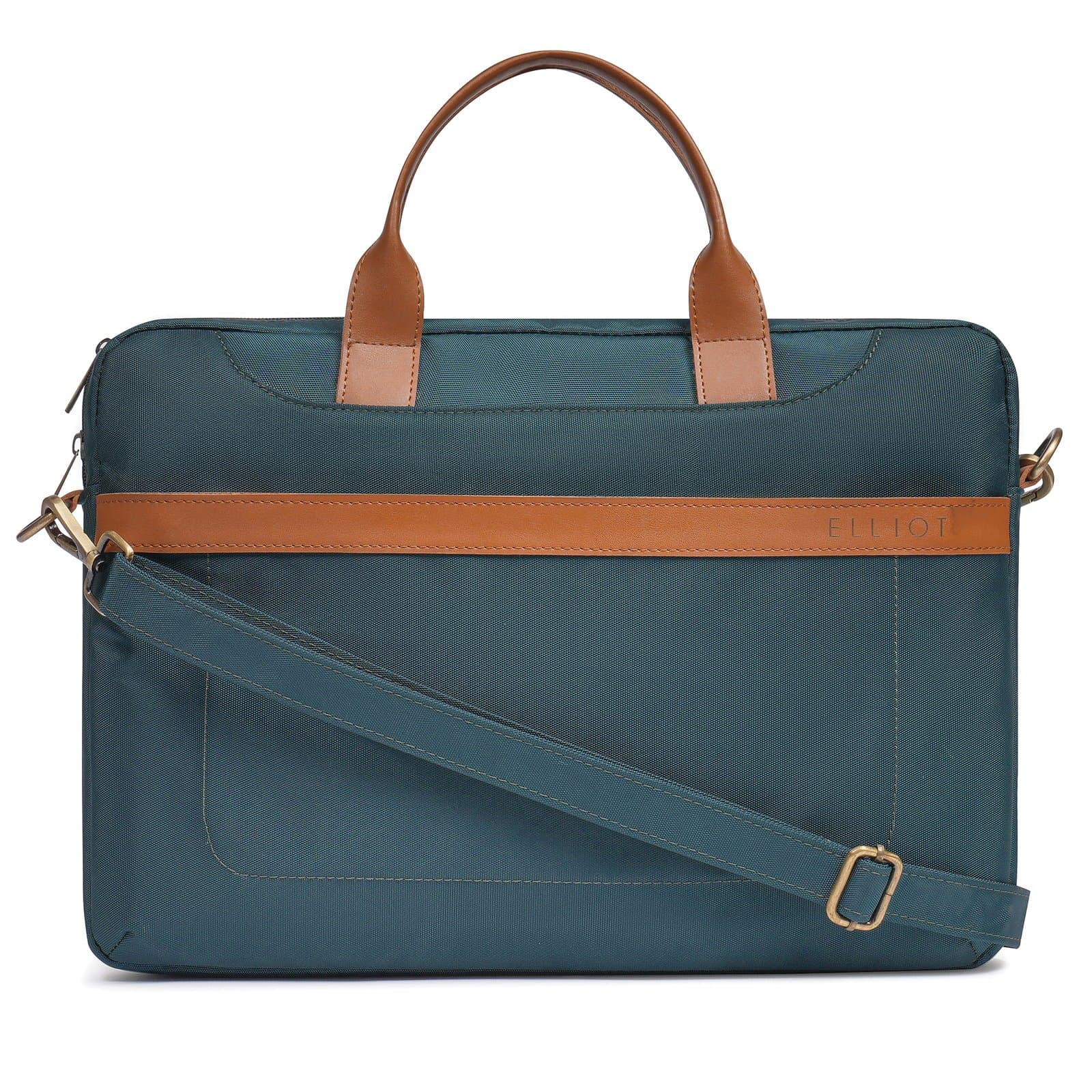 Elliot Easygo VI Series Laptop Bag, Zipper Closure, Laptop Padded Compartment, Detachable Strap, Office & Travel Use, 14 Inch Size, Teal Blue Tan
