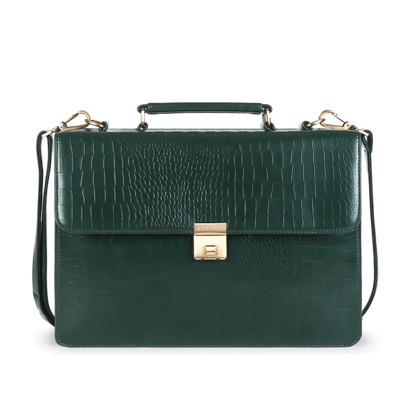 Elliot Exiquisite Series Green Vegan Leather Laptop Messenger Bag | Unisex Handmade with Detachable Shoulder Strap- Perfect for Professional & Casual Laptop Office Bag for Men & Women