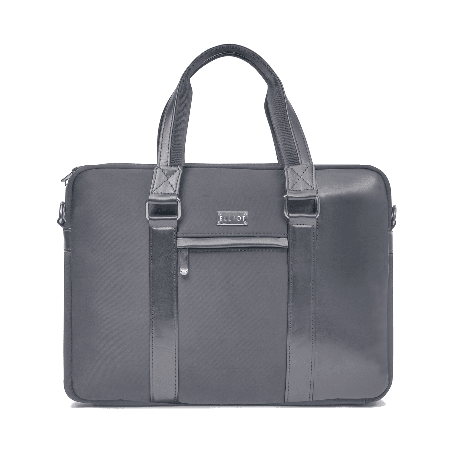 Elliot Hydra III Series Fabric & Vegan Leather Laptop Bag for Men & Women with Zip Closure, Detachable Strap, Outer & Inner Zip Pockets, Laptop Compartment, for Office & Travel, 14.5 Inch, Black