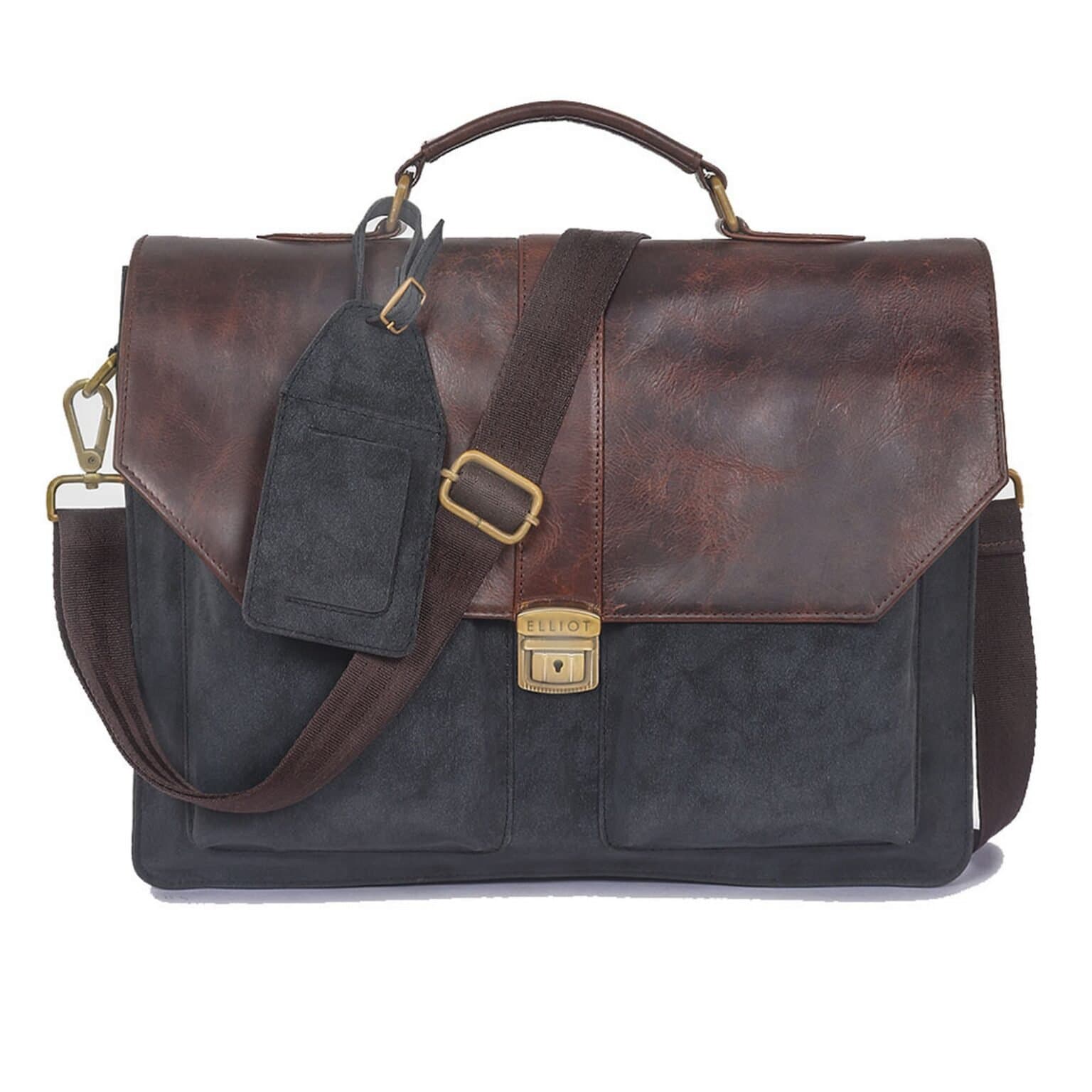 Elliot Maestro II Series 15.6 Inch Laptop Bag | Natural Leather | Stylish Grey-Brown Finish | Unisex Messenger Bag with Multi-Pocket Layout