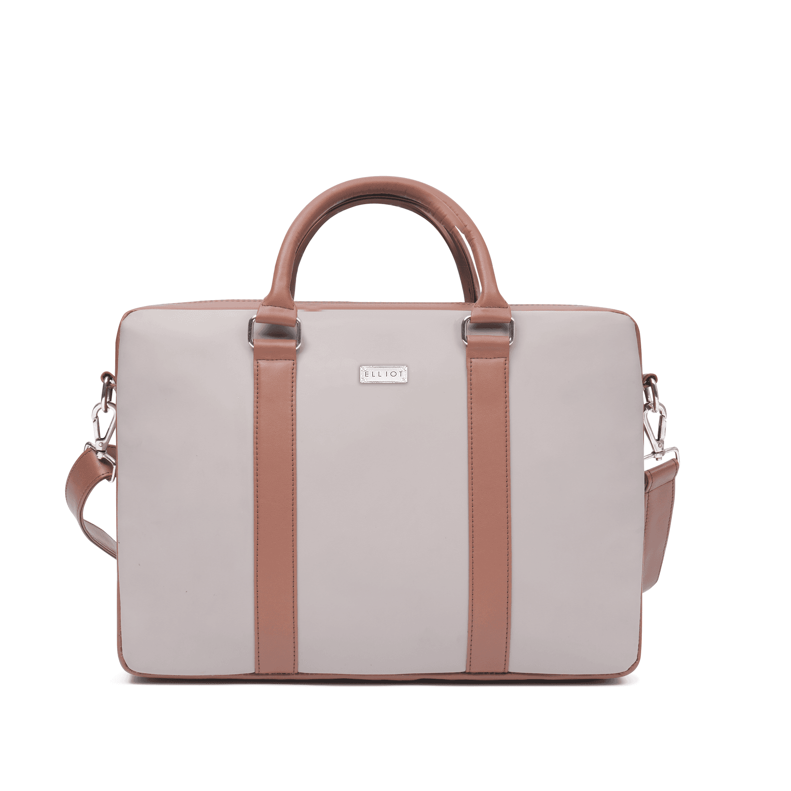 Elliot Oxford III Series Vegan Leather Laptop Bag for Men & Women, Zip Closure, Detachable Strap, Padded 15″ Laptop Compartment, Outer & Inner Zip Pockets, Beige Tan Color, Office & Travel Use