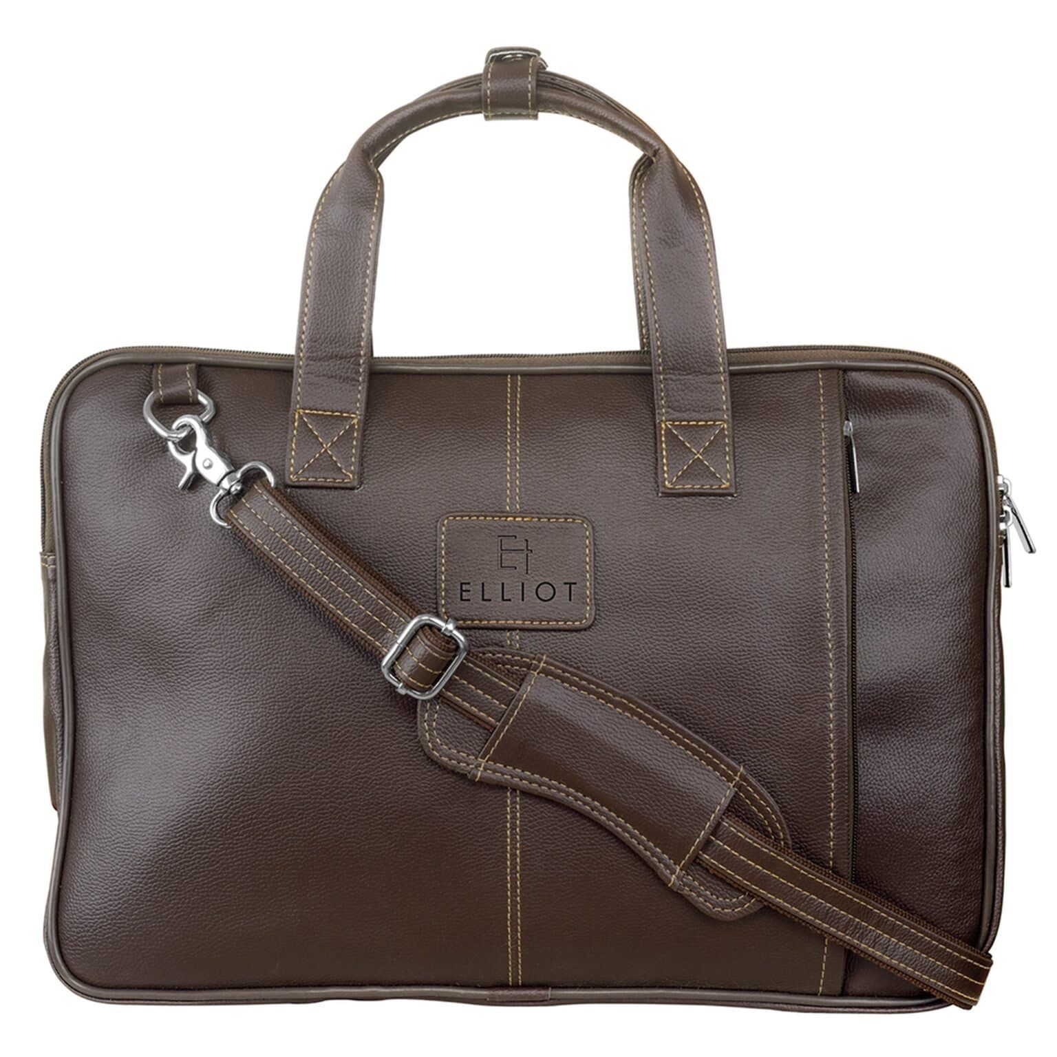 Elliot Sleek Series 15 Inch Laptop Messenger Bag | Brown Vegan Synthetic Leather | Unisex Lightweight Office Bag | Minimalist & Professional Look