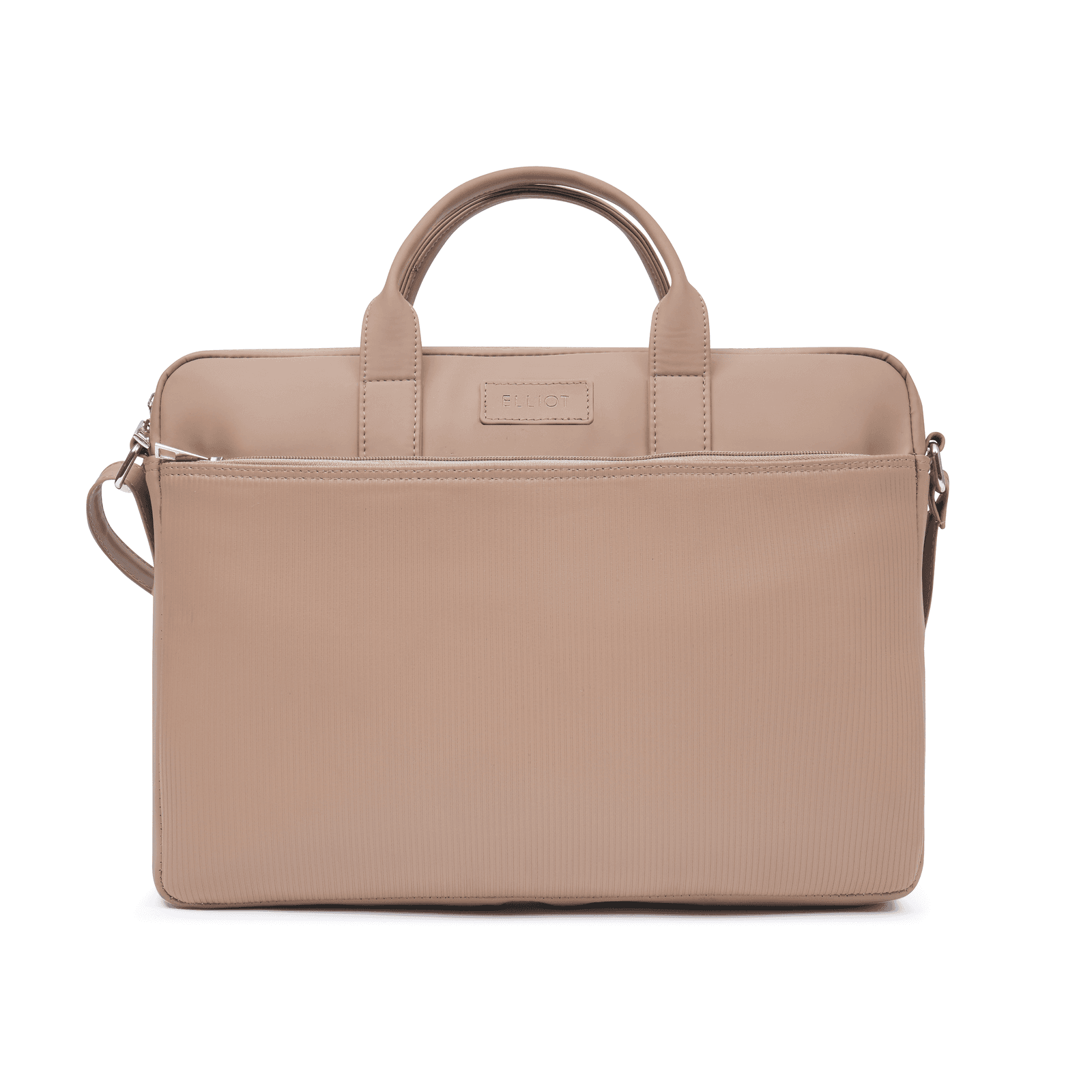 Elliot Stripes III Series Vegan Leather Laptop Bag with Zip Closure, Built-in Strap, Outer & Inner Zip Pockets, Padded Laptop Compartment, For Office & Daily Use, 15-Inch Size, Nude Beige Color