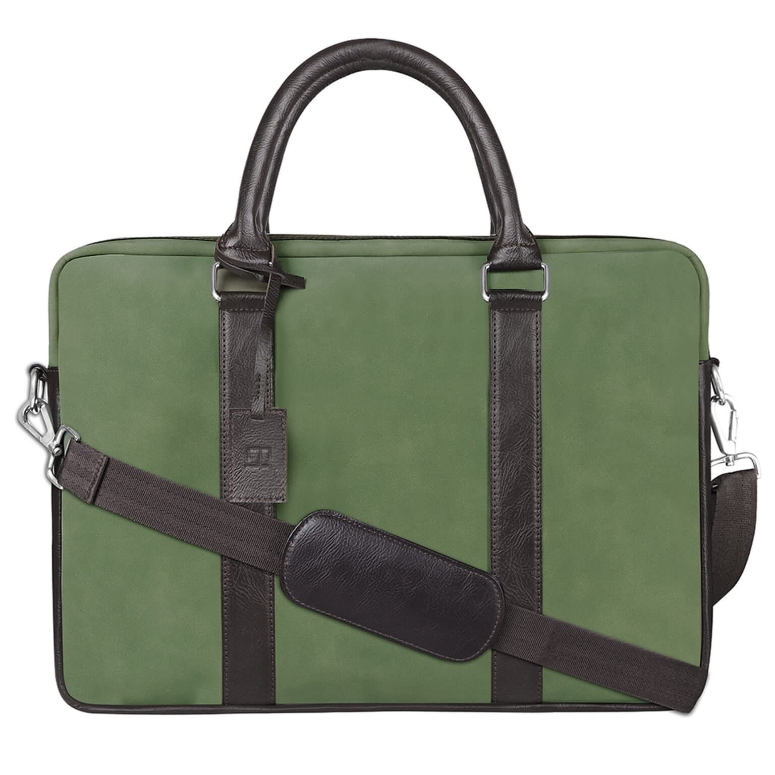 Elliot Texas II Series Laptop Messenger Bag | Green Vegan Leather with Suede Texture | Fits 15 Inch Laptop | Detachable Shoulder Strap