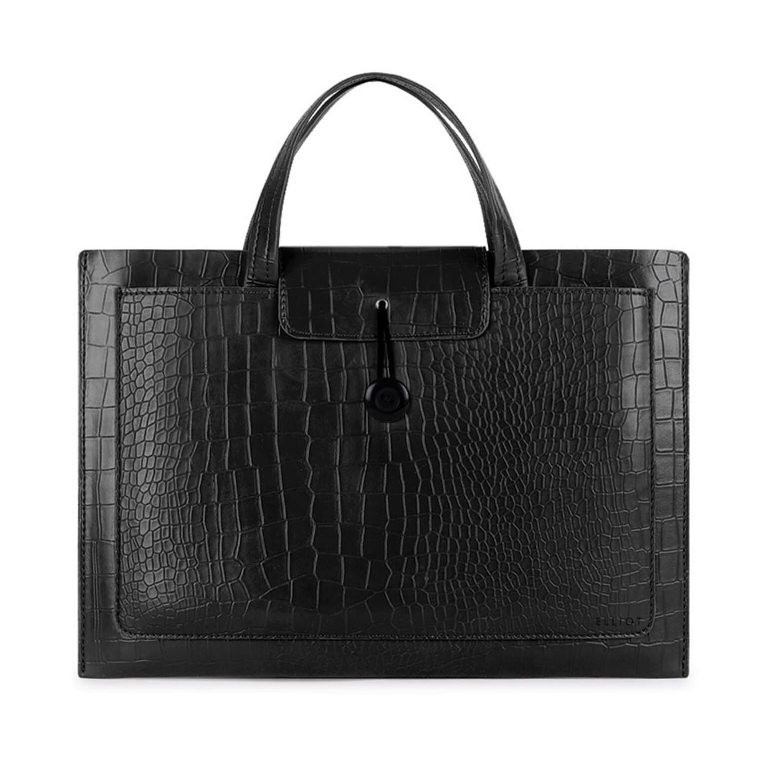 Elliot Animal II Series Vegan Leather Laptop Bag with Rubber Loop & Button Closure, Dual Outer Open Pockets,  Laptop Compartment, Stylish Office & Casual Use, 14 Inch, Ethnic Printed Black