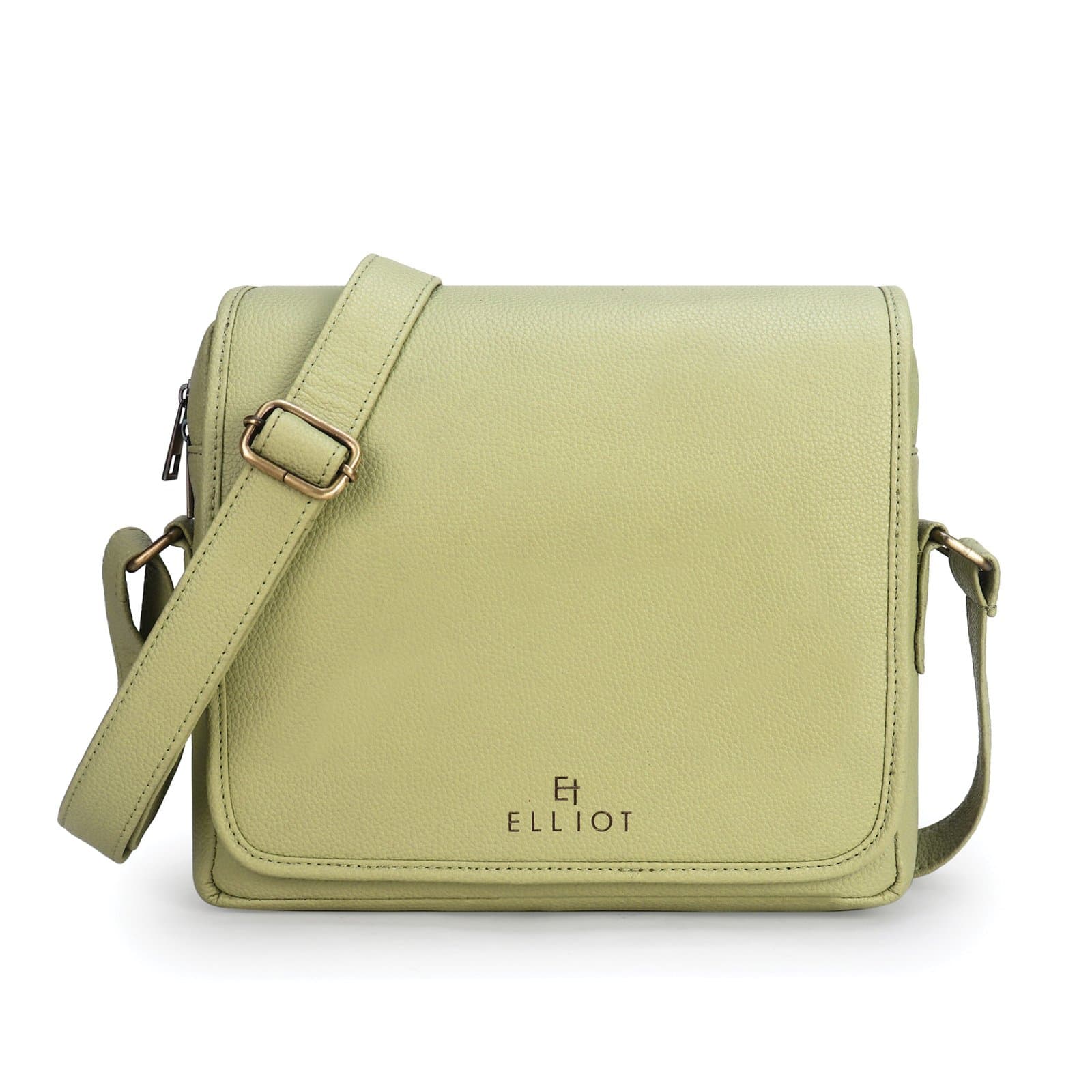 Elliot Andrew II Series Sling Bag – Sage Green Vegan Leather with Spacious Compartments, Tablet Sleeve, Adjustable Strap – Everyday Functional Bag with 6-Month Warranty