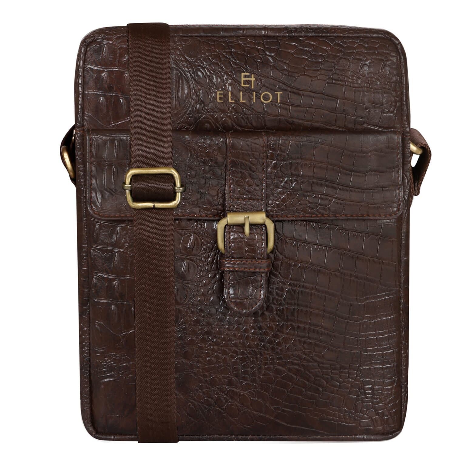 Elliot Animal Series Sling Bag – Brown Synthetic Leather, Dual Outer Pockets, Zip Closure, Unisex Design with 6-Month Warranty