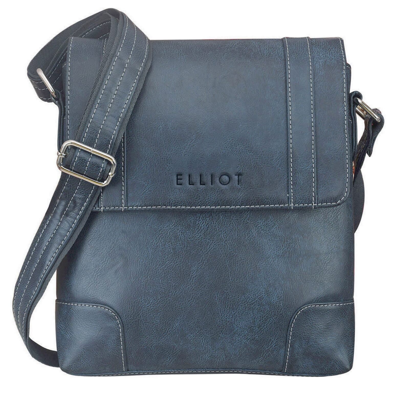 Elliot Andrew Blue Vegan Leather Side Bag – 1 Main Compartment, Tablet Sleeve, Inner & Outer Zip Pockets – Stylish & Functional