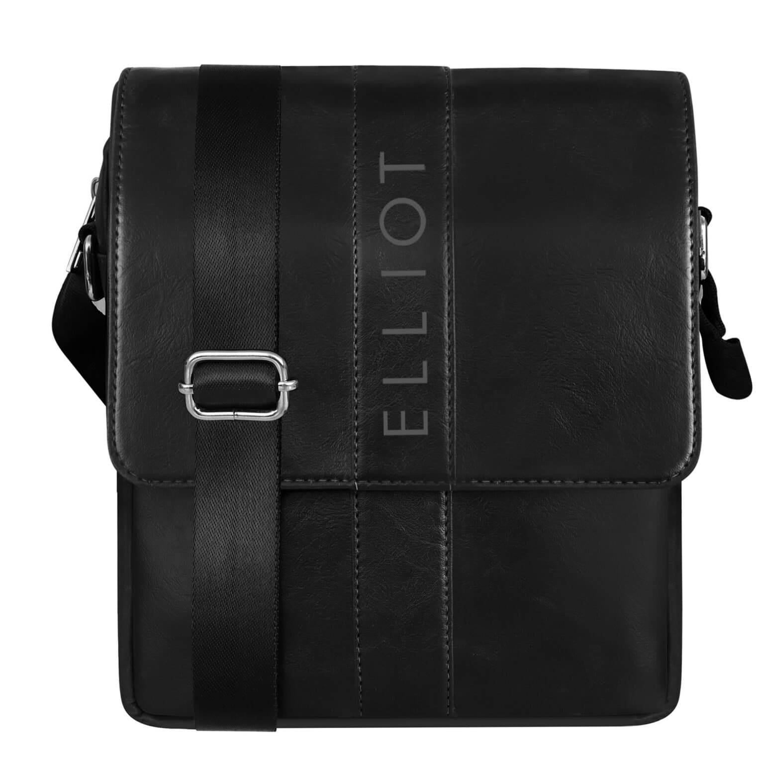 Elliot Classic Black Sling Bag – Synthetic Leather, 1 Main Compartment, Outer Zip Pocket, Tablet Sleeve – Stylish and Functional Everyday Bag