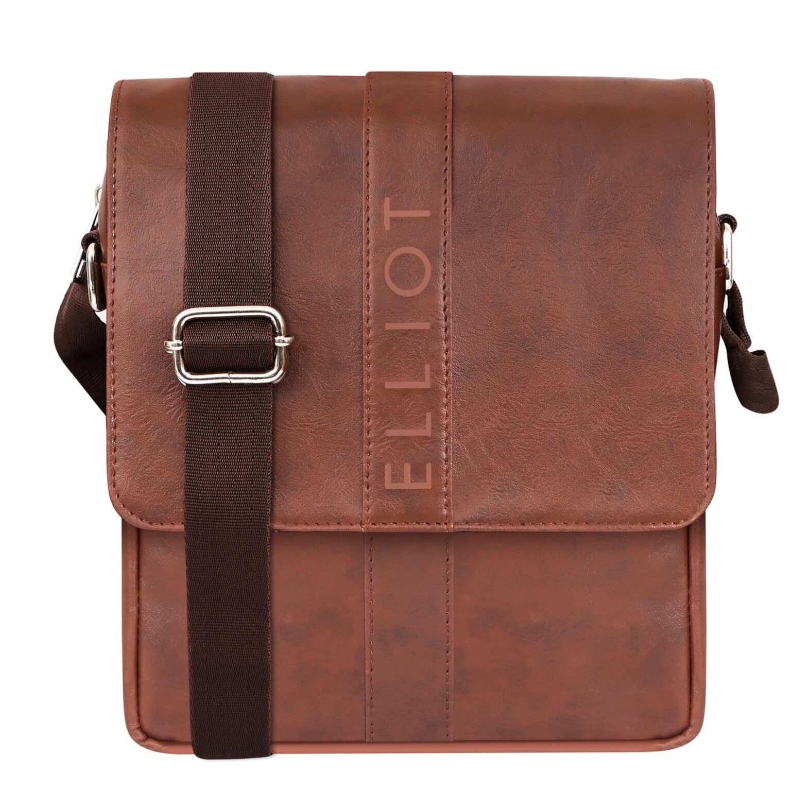 Elliot Classic Brown Sling Bag – Synthetic Leather Crossbody with Tablet Section, Inner Pocket, Outer Zip – Functional & Durable with 6-Month Warranty