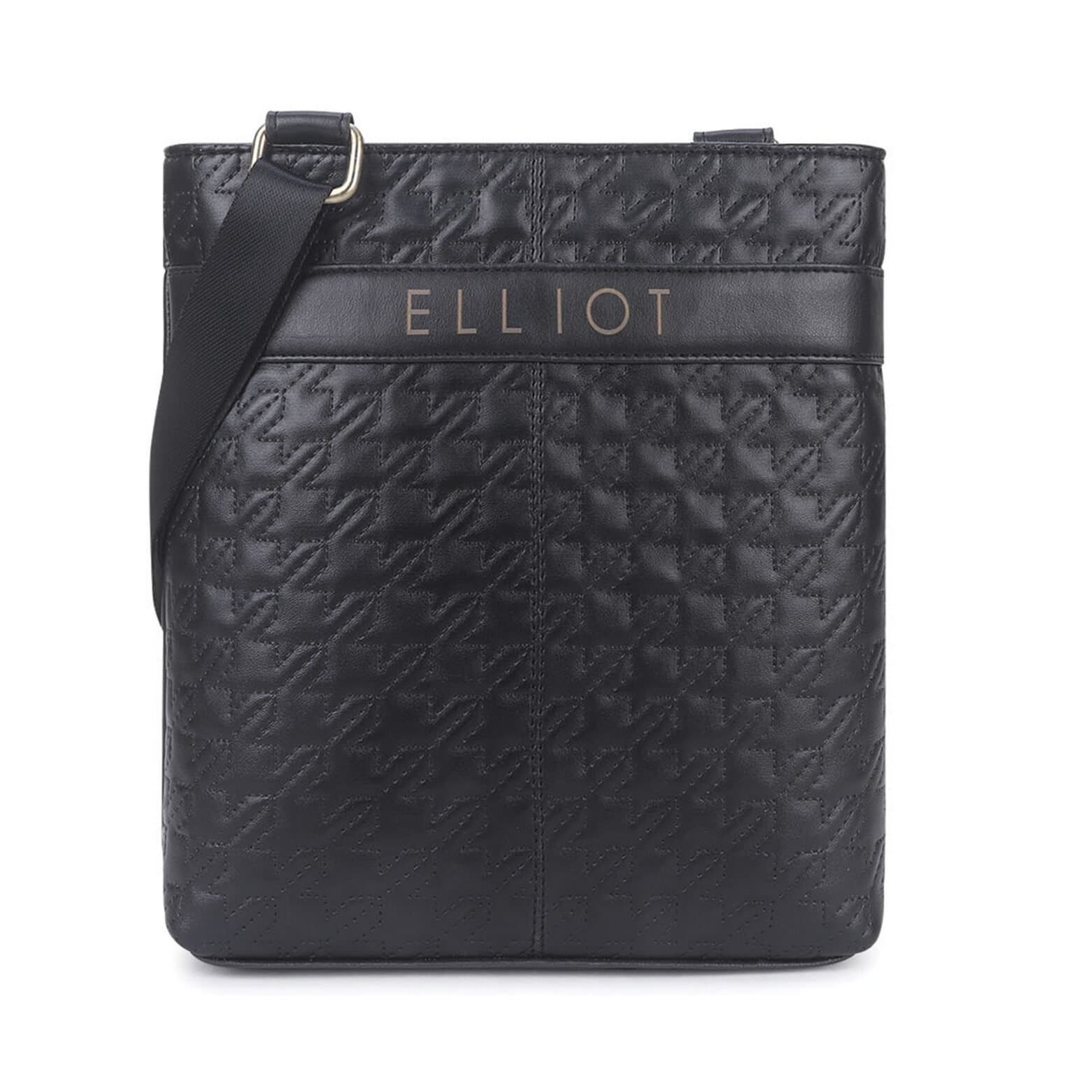 Elliot Classic III Series Sling Bag – Embossed Faux Leather in Black, Zip Closure, Fixed Strap, Outer Zip Pocket, 6 Months Warranty