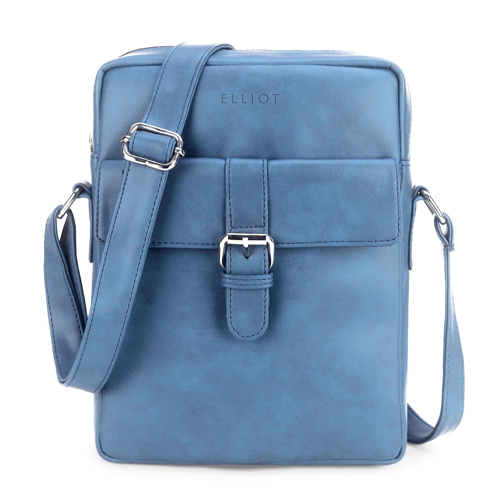 Elliot Colors Series Blue Sling Bag –  Synthetic Leather, Dual Outer Pockets, Zip Closure, Unisex Design with 6-Month Warranty