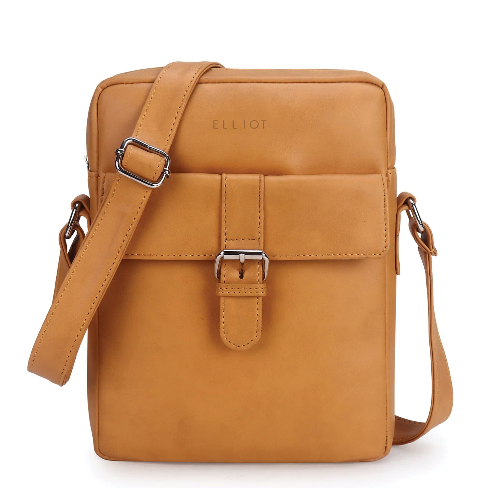 Elliot Colors Series Camel Tan Sling Bag –  Synthetic Leather, Dual Outer Pockets, Zip Closure, Unisex Design with 6-Month Warranty