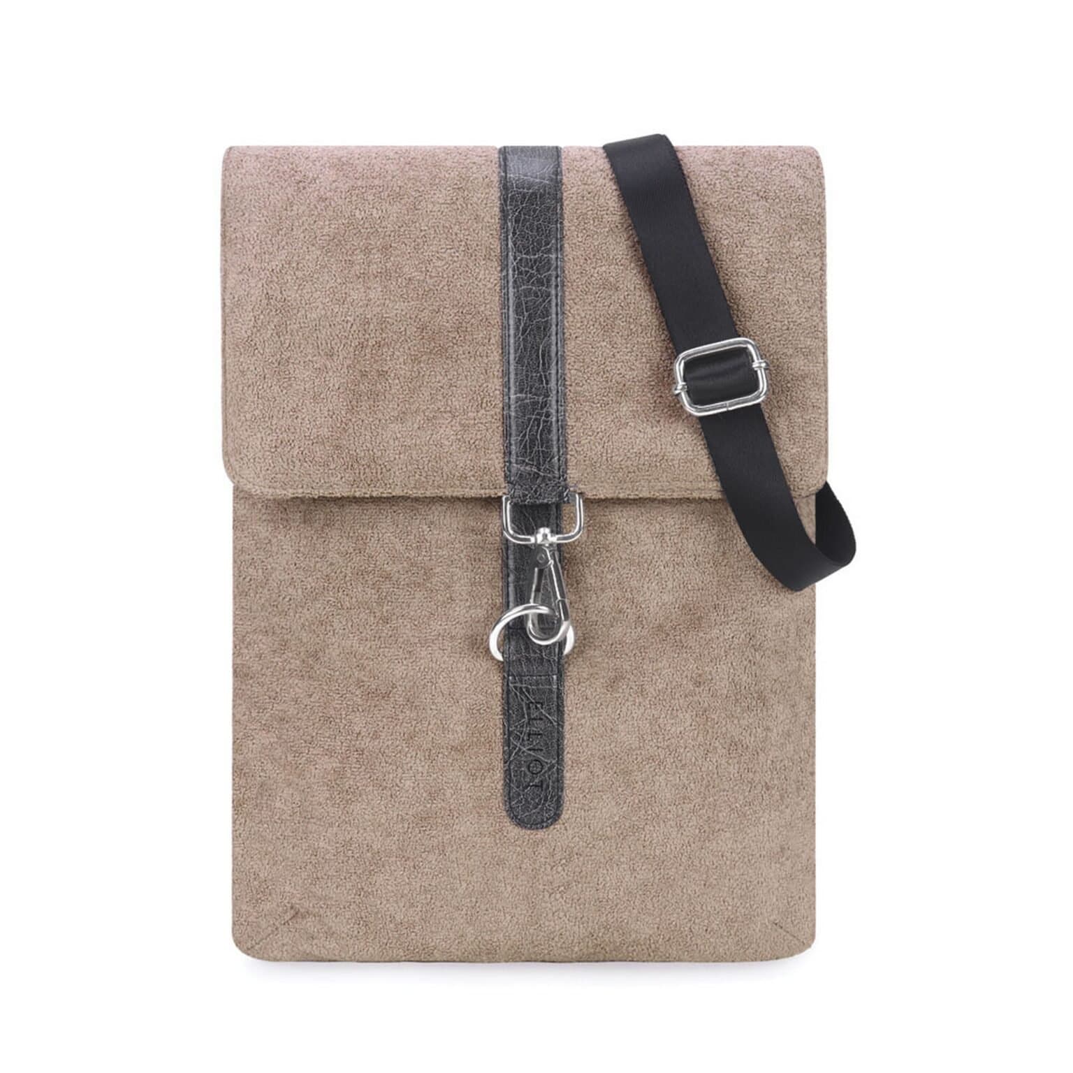 Elliot Easygo IV Series Sling Bag – Grey Textured Fabric with Vertical Leather Accent, Flap Closure & Dual Velcro Pockets, Adjustable Strap