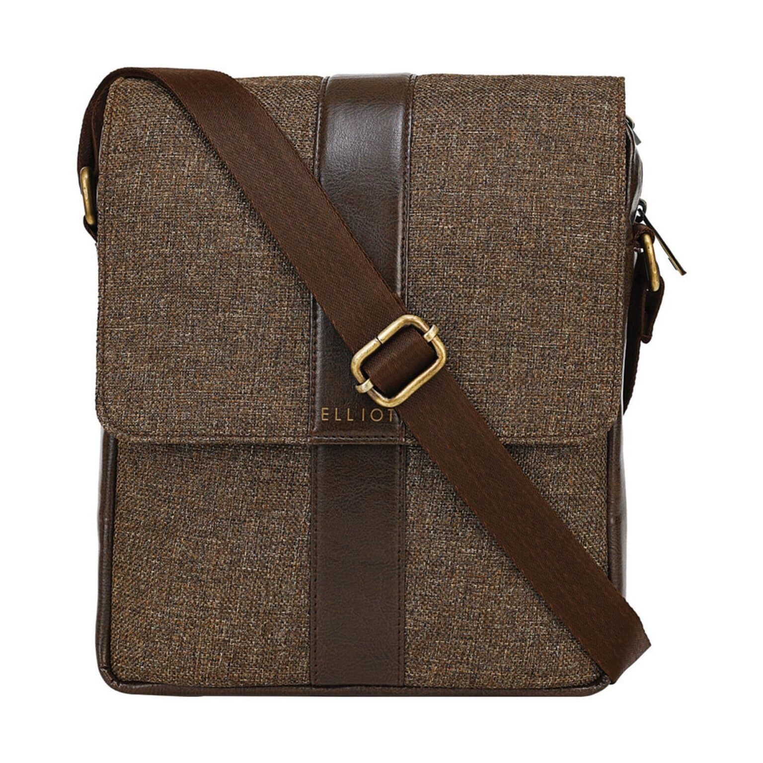 Elliot Brown Jute Crossbody Bag – Fusion Series with Vegan Leather Accent, Tablet Compartment, Magnetic Flap & Adjustable Strap
