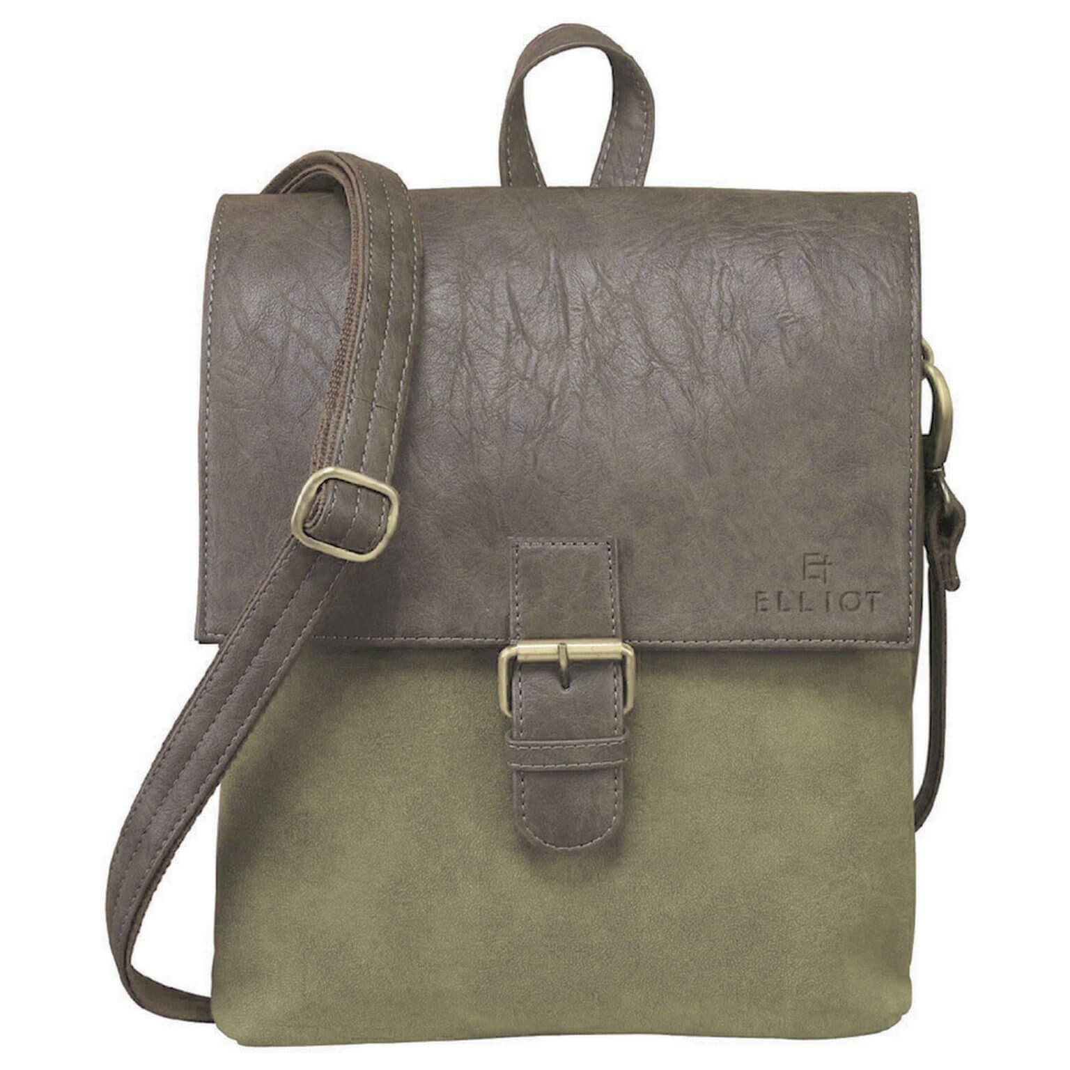 Elliot Jackson Green & Brown Vegan Leather Tablet Messenger Bag – 2 Compartments, Outer Zip Pocket, Magnetic Closure & Adjustable Strap