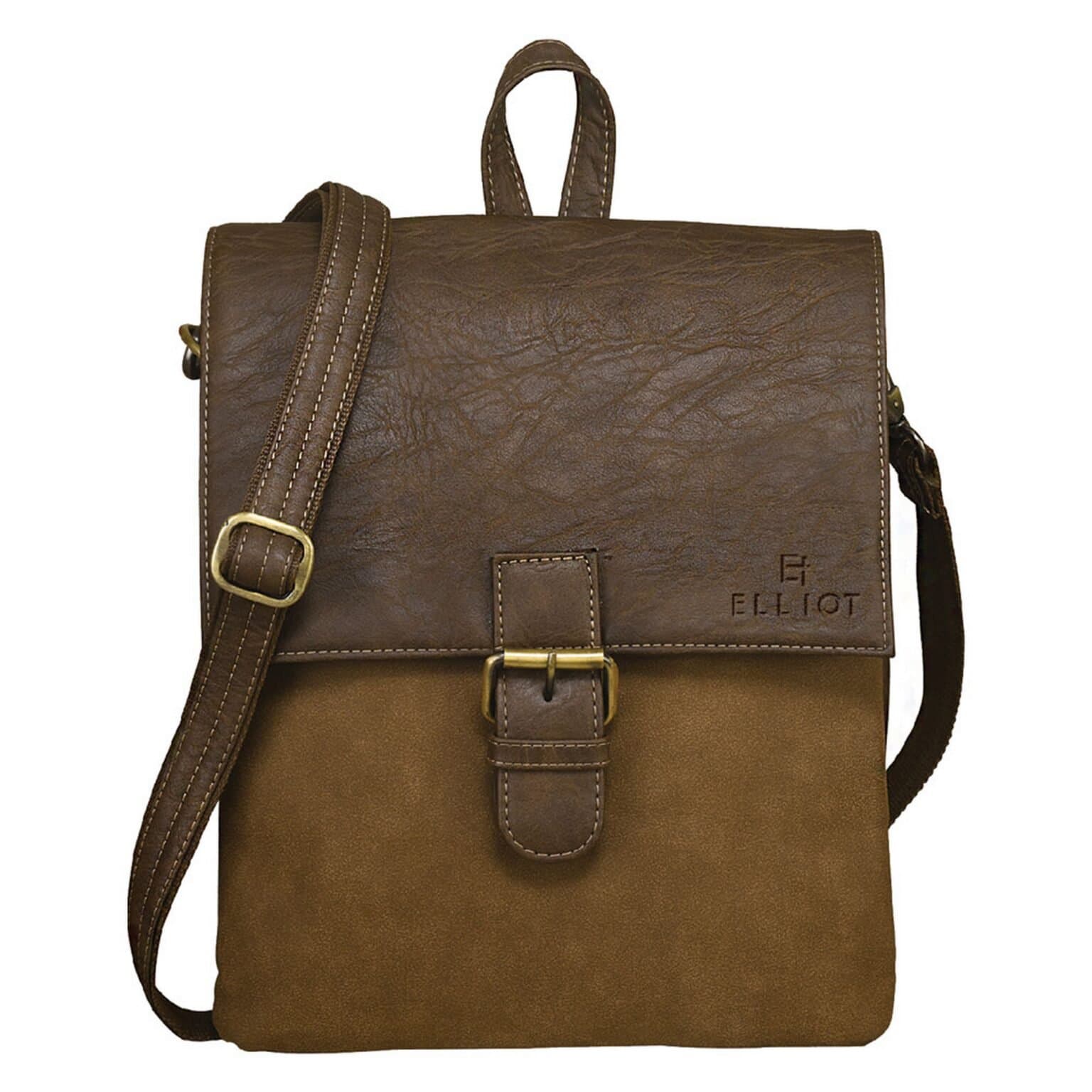 Elliot Jackson Unisex Sling Bag – Brown Vegan Leather, Dual Compartments, Tablet Slot, Outer Zip Pocket, Adjustable Strap & 6-Month Warranty