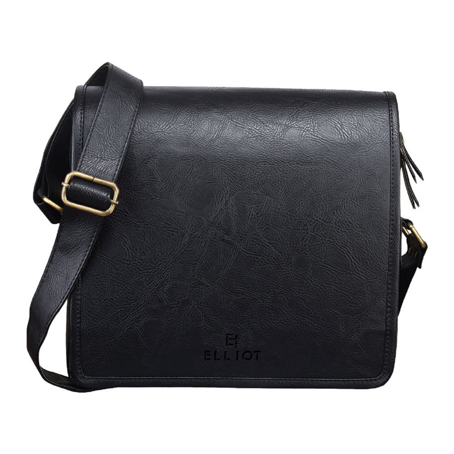 Elliot Mrn Series Sling Bag – Black Vegan Leather with Spacious Compartments, Tablet Sleeve, Adjustable Strap – Everyday Functional Bag with 6-Month Warranty