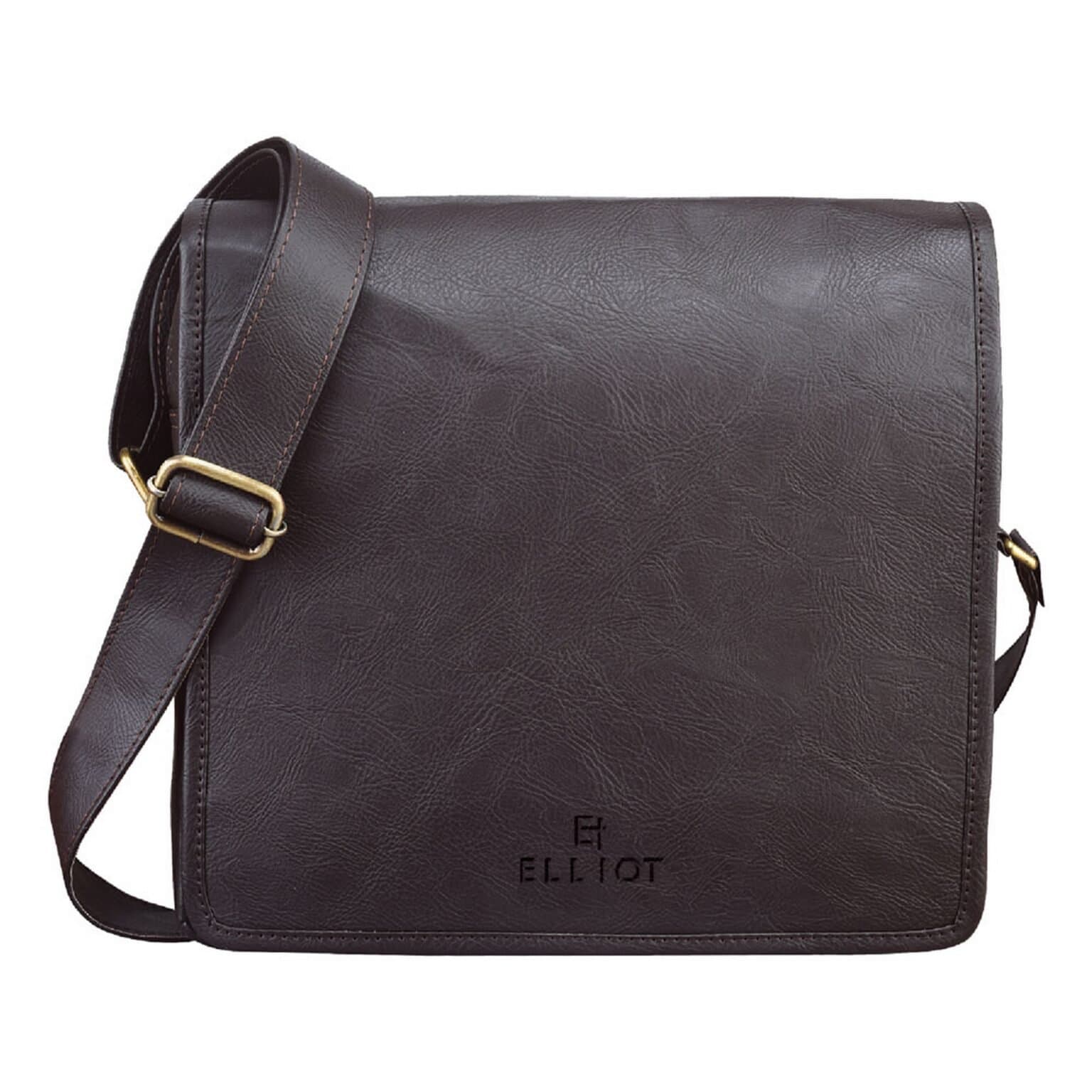 Elliot Mrn Series Messenger Bag – Brown Vegan Leather Crossbody with Tablet Sleeve, Flap Over Zip Closure & Multiple Pockets – For Office, College & Daily Use