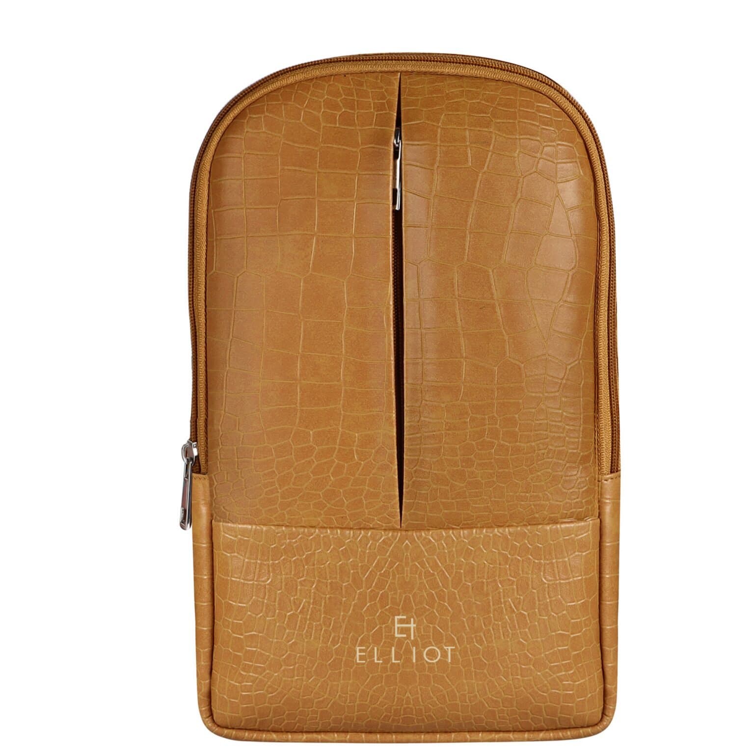 Elliot Croco II Series Sling Bag – Tan Crossbody Bag with Tablet Sleeve, Outer Zip Pocket & Non-Detachable Strap – Durable and Stylish with 6-Month Warranty