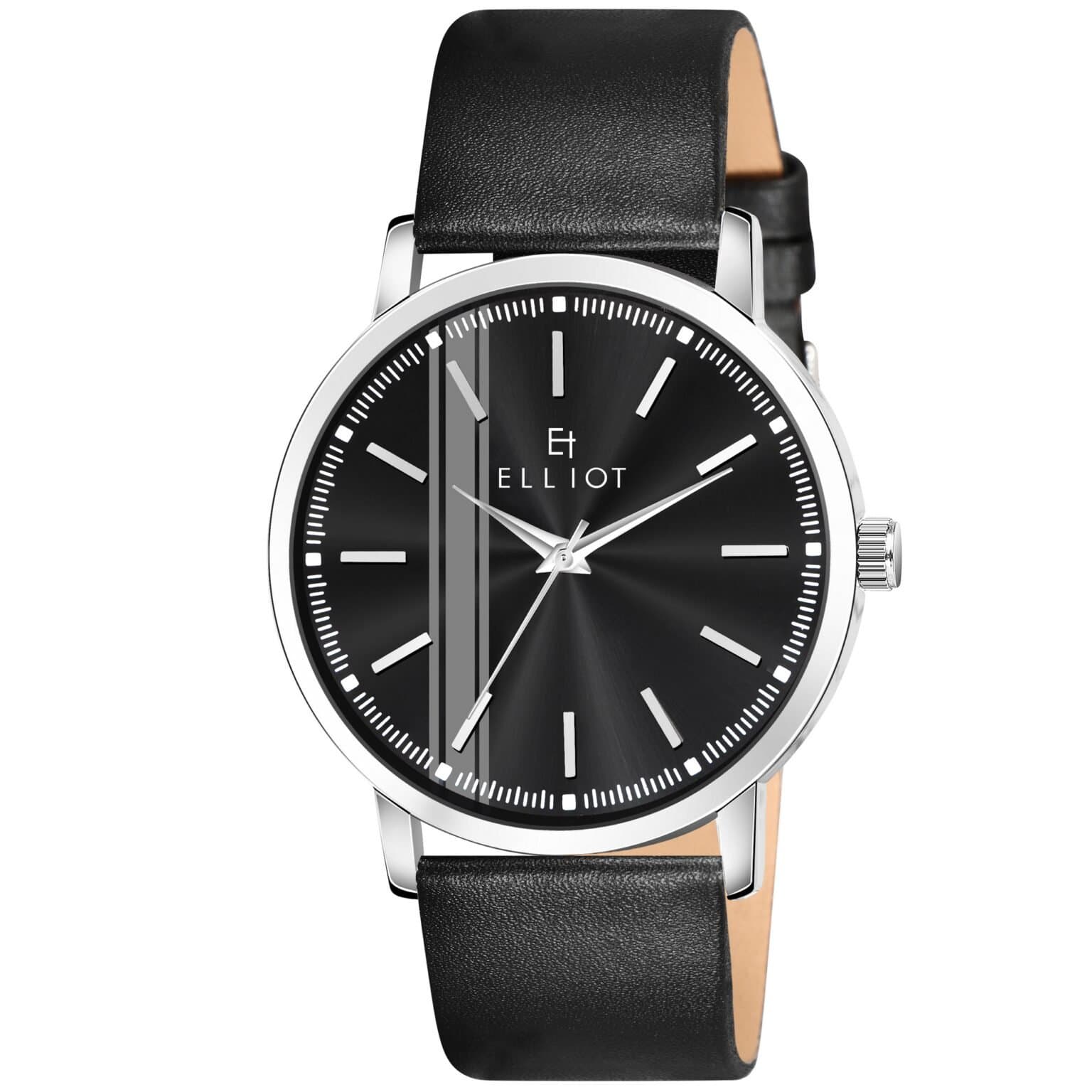 Elliot Black Dial Men’s Watch Admiral Series with Vegan Leather Strap | Casual & Formal Quartz Wristwatch | 50mm Case