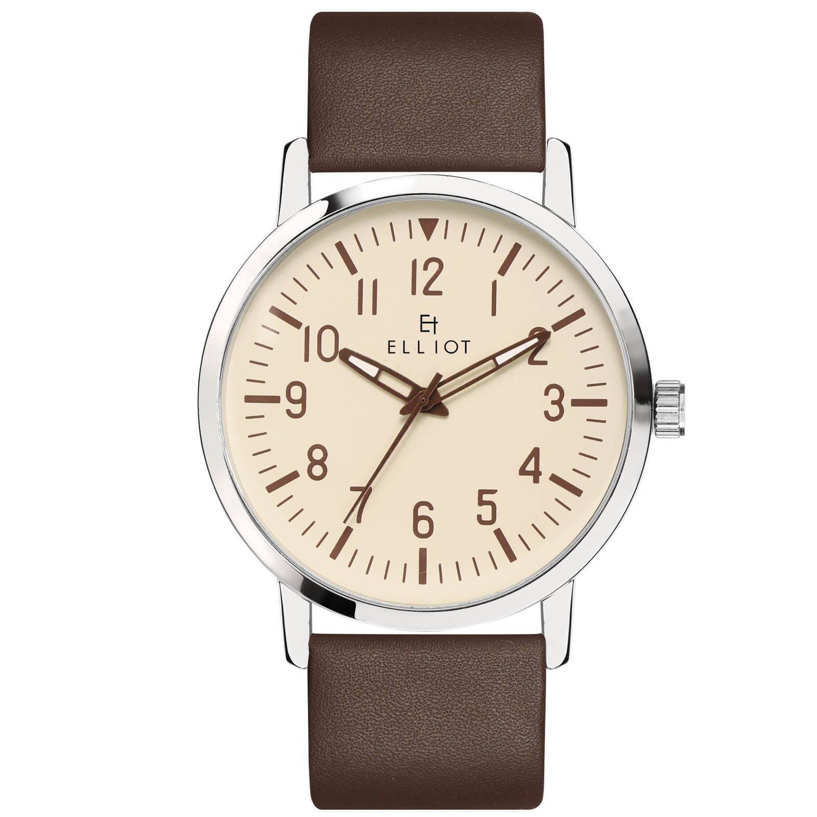 Elliot Classic Series Men’s Watch | Beige Dial & Brown Vegan Leather Strap | Formal & Casual Wear | 40mm Case | Silver Alloy Body | Quartz Movement
