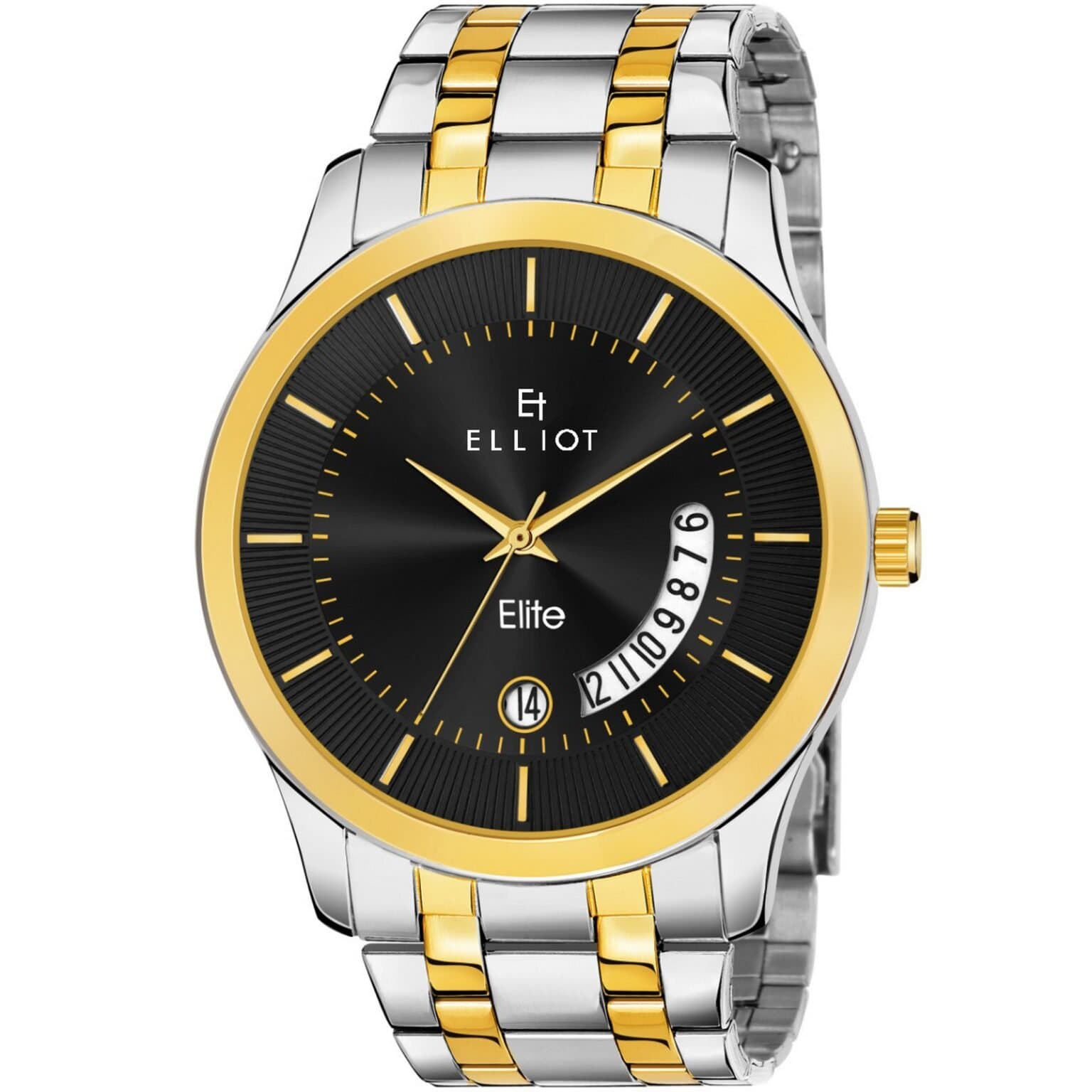 Elliot Elite XIII Series Black Dial Stylish Men’s Analog Watch – Two-Tone Bracelet & Calendar Window