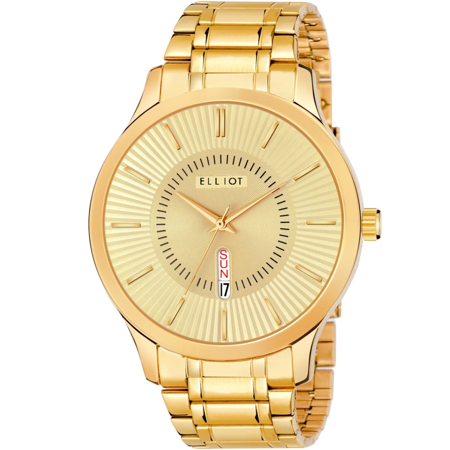 Elliot Men’s Analog Watch Gold Dial Gold Strap Stainless Steel Bracelet Party & Formal Wear Day-Date Feature
