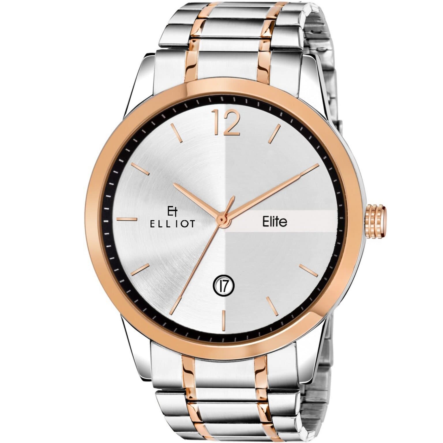 Elliot Elite XVII Series Men’s Watch Silver-White Dial Two-Tone Strap Stainless Steel Formal Wear Quartz Movement with Date Display