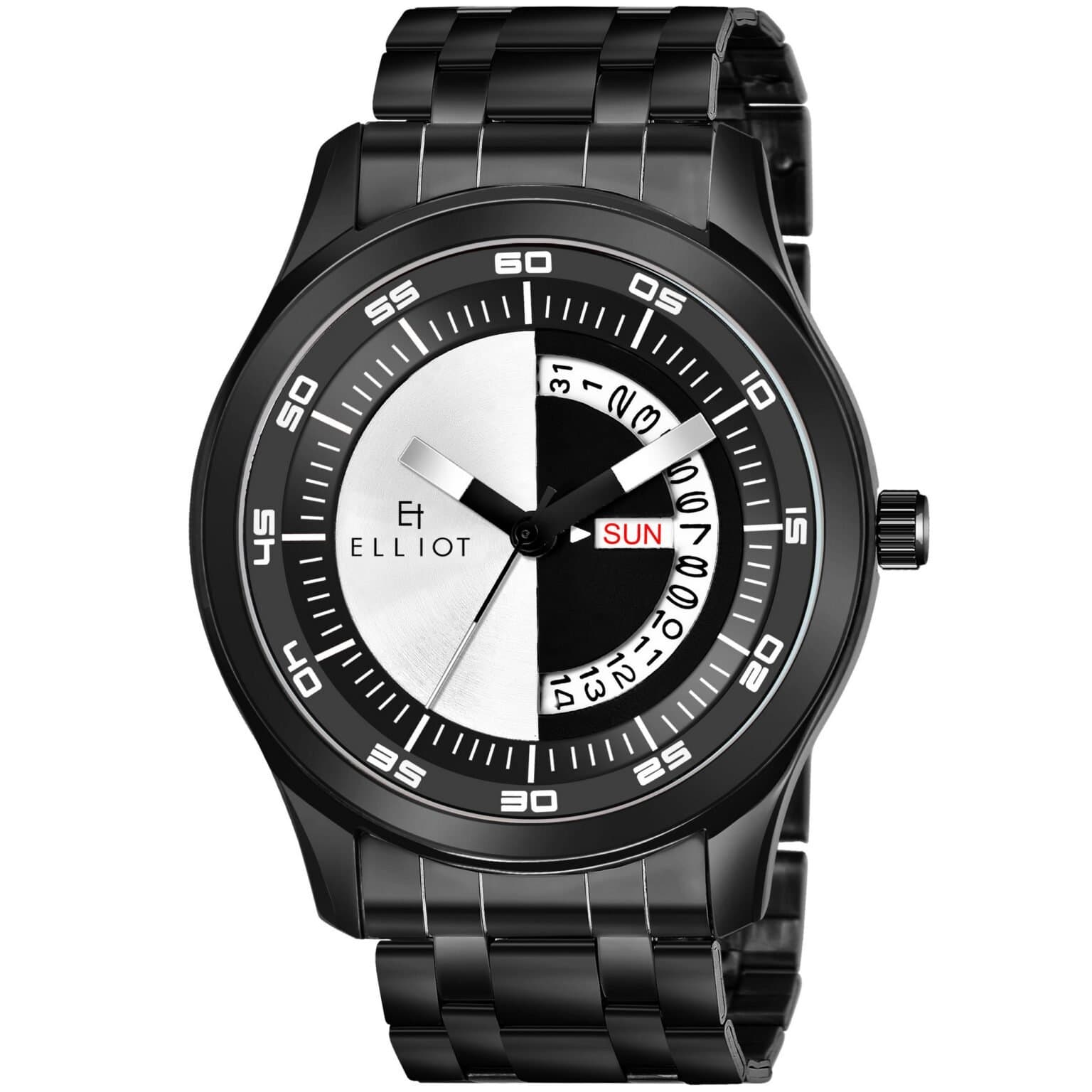 Elliot Elite XX Series With Bold Design Men’s Watch – Dual-Tone Dial with Day-Date Feature & Black Stainless Steel Strap
